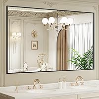 Vista 6 de LOAAO Espejo de Baño de Pared Rectangular Negro de 20"X30", Marco de Aleación de Aluminio Negro Mate, Vidrio Templado, se Cuelga Vertical u
