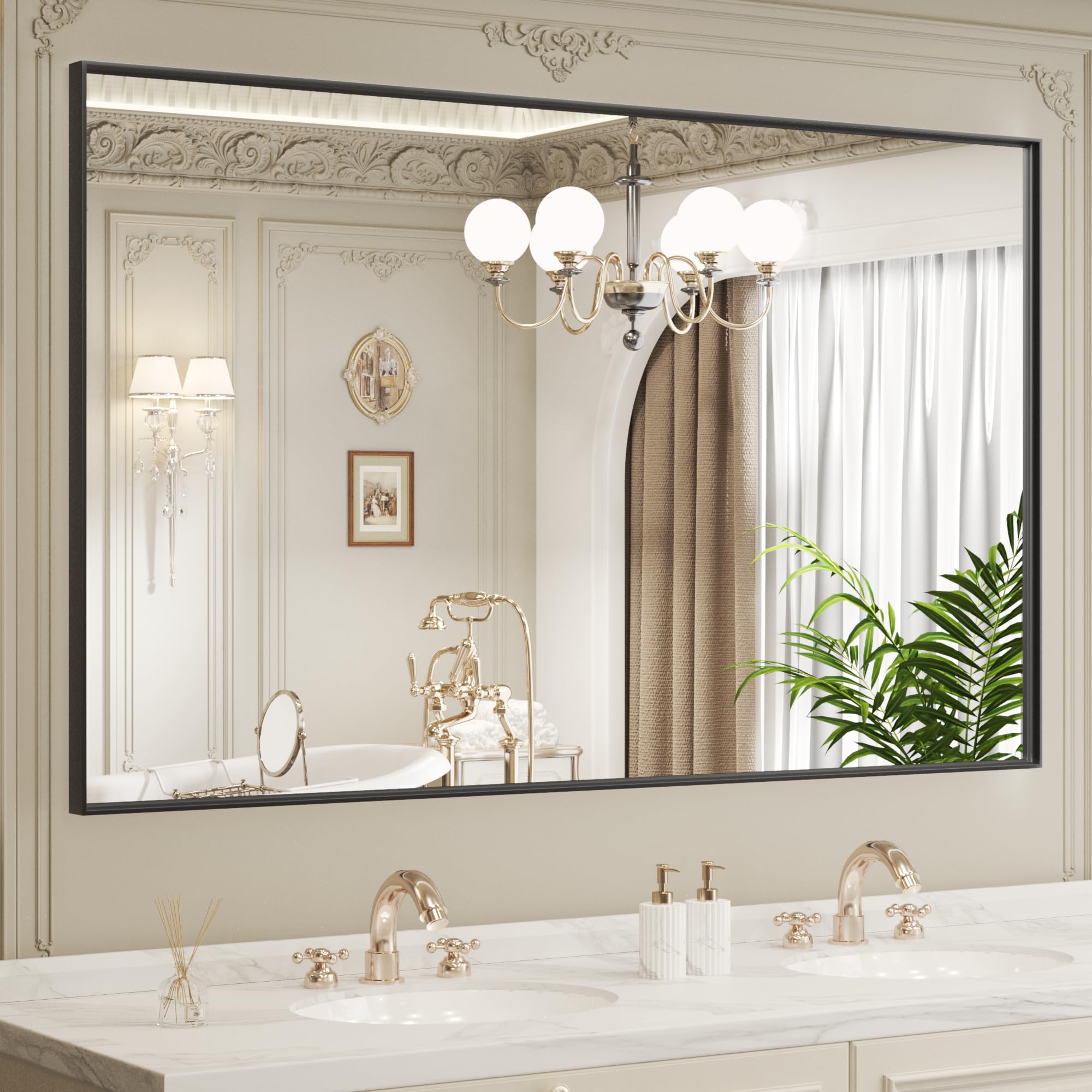 LOAAO Black Bathroom Mirror 72"X40" for Wall, Rectangle Bathroom Vanity Mirror, Tempered Glass, Hangs Vertically or Horizontally, Easy to Install,