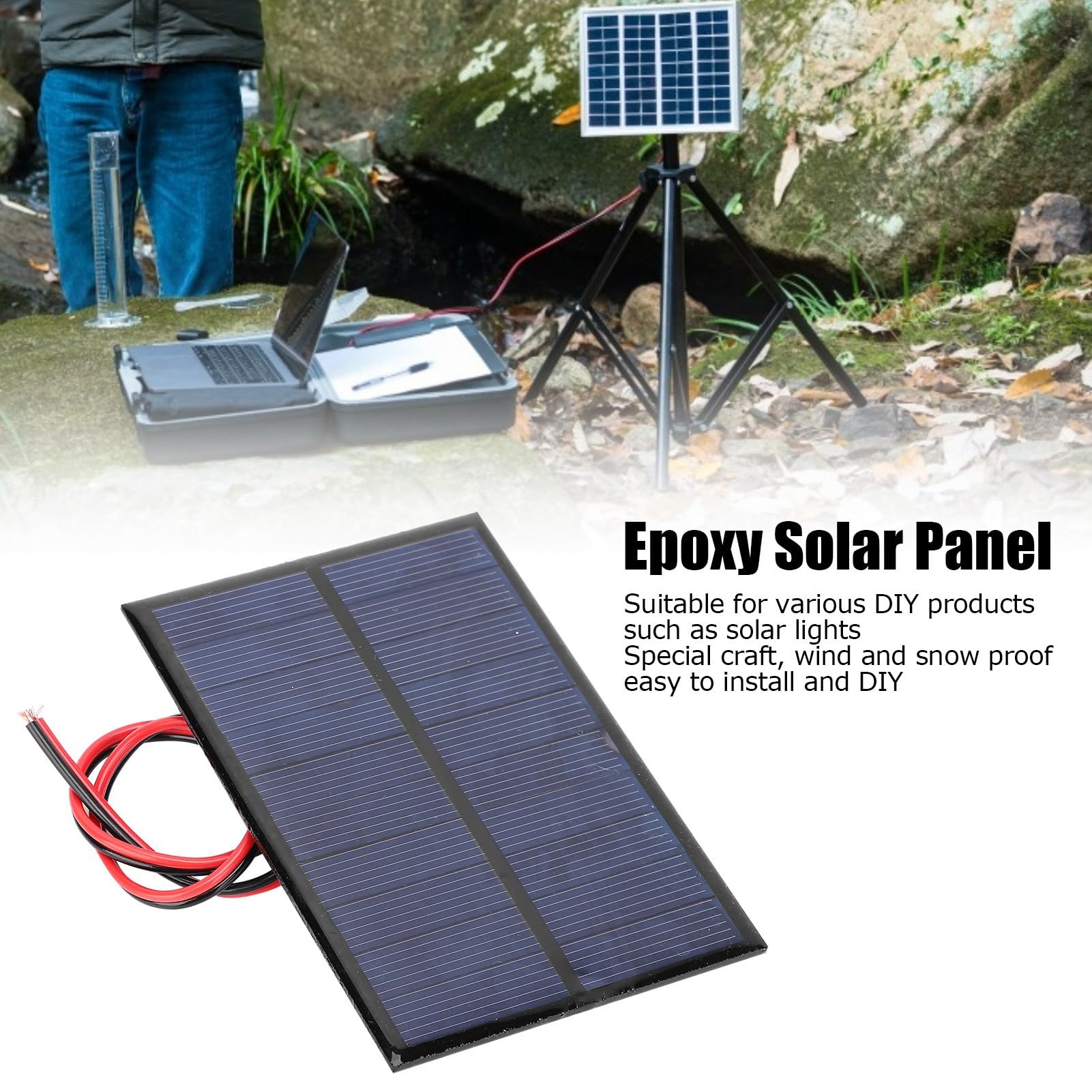 Estink Pannello Solare Portatile, Set da 3 Pezzi Polysilicon 5V 1W 200mA Dimensioni 100x70mm con Cavo Rosso Nero 30cm per Carica Dispositivi Esterni