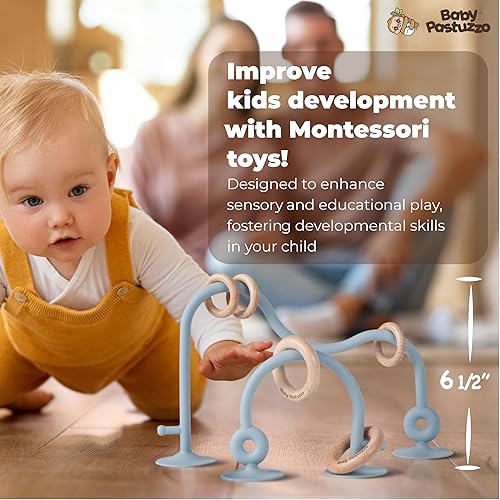 Miniatura 7 de Baby Pastuzzo Juego de juguetes educativos Montessori 6 en 1 de silicona para la alimentación del bebé, juguetes para trona, succión para niños