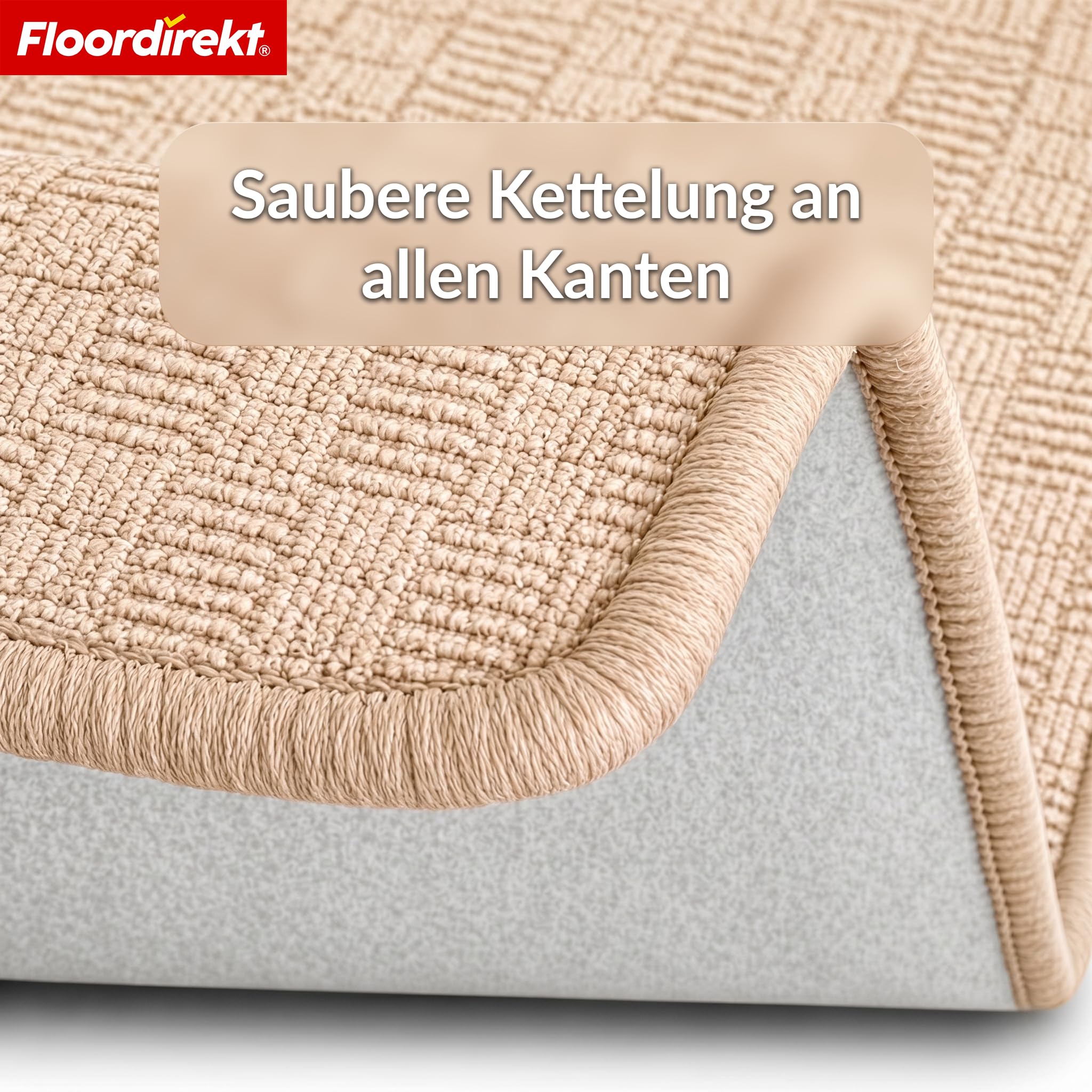 Floordirekt Teppichläufer Monaco Beige 80x400 cm - Läufer für Küche, Flur & Wohnraum - Feinschlingen Teppich - rutschfest & Antistatisch