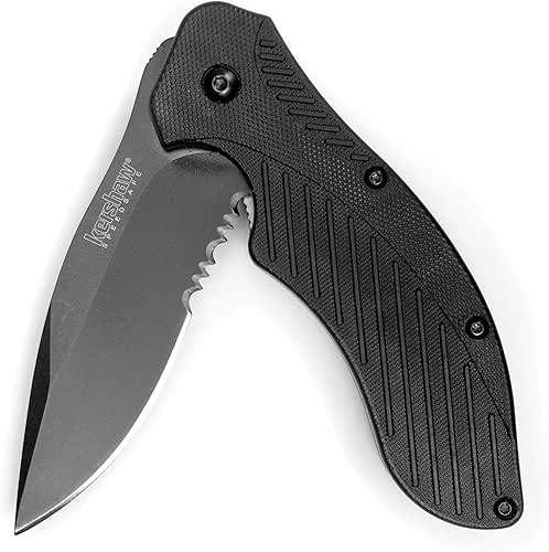 Kershaw Clash Black Serrated Pocketknife, 3" 8Cr13MoV Steel Drop Point