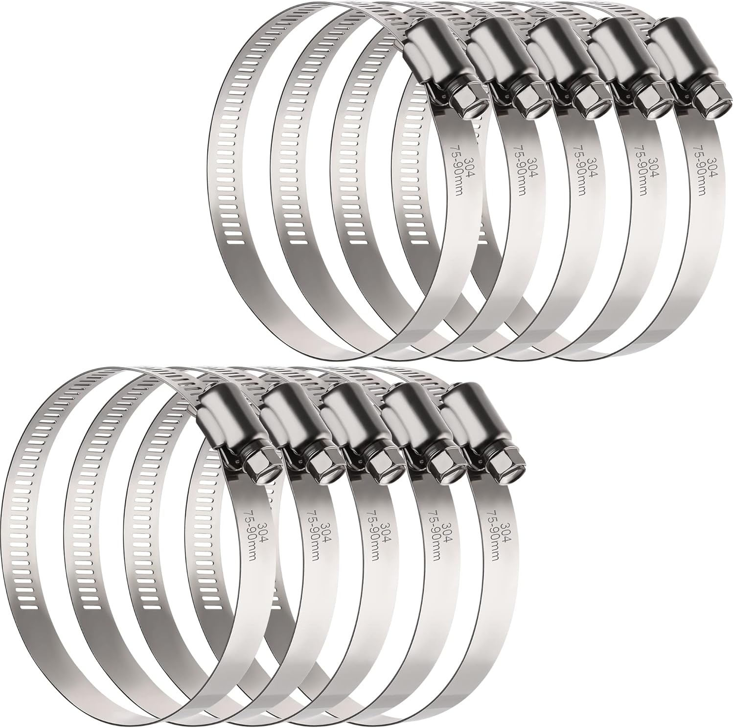 10Pack 3 inch Hose Clamp,Stainless Steel Large Hose Clamps Adjustable from 2-15/16"-3-1/2"/75-90mm,Metal Worm Drive Gear Duct Clamp for Air Ducting,Dryer Vent Hose,Fuel Line,Plumbing,Automotive 3inch(2-15/16"—3-1/2"/75-90mm)