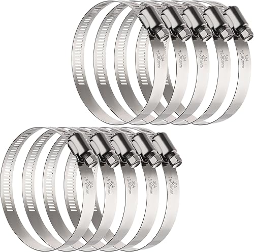 Miniatura 13 de Abrazaderas de manguera grandes, paquete de 10 abrazaderas de manguera de acero inoxidable de 2.5 pulgadas ajustables de 1-13/16 a 2-3/4