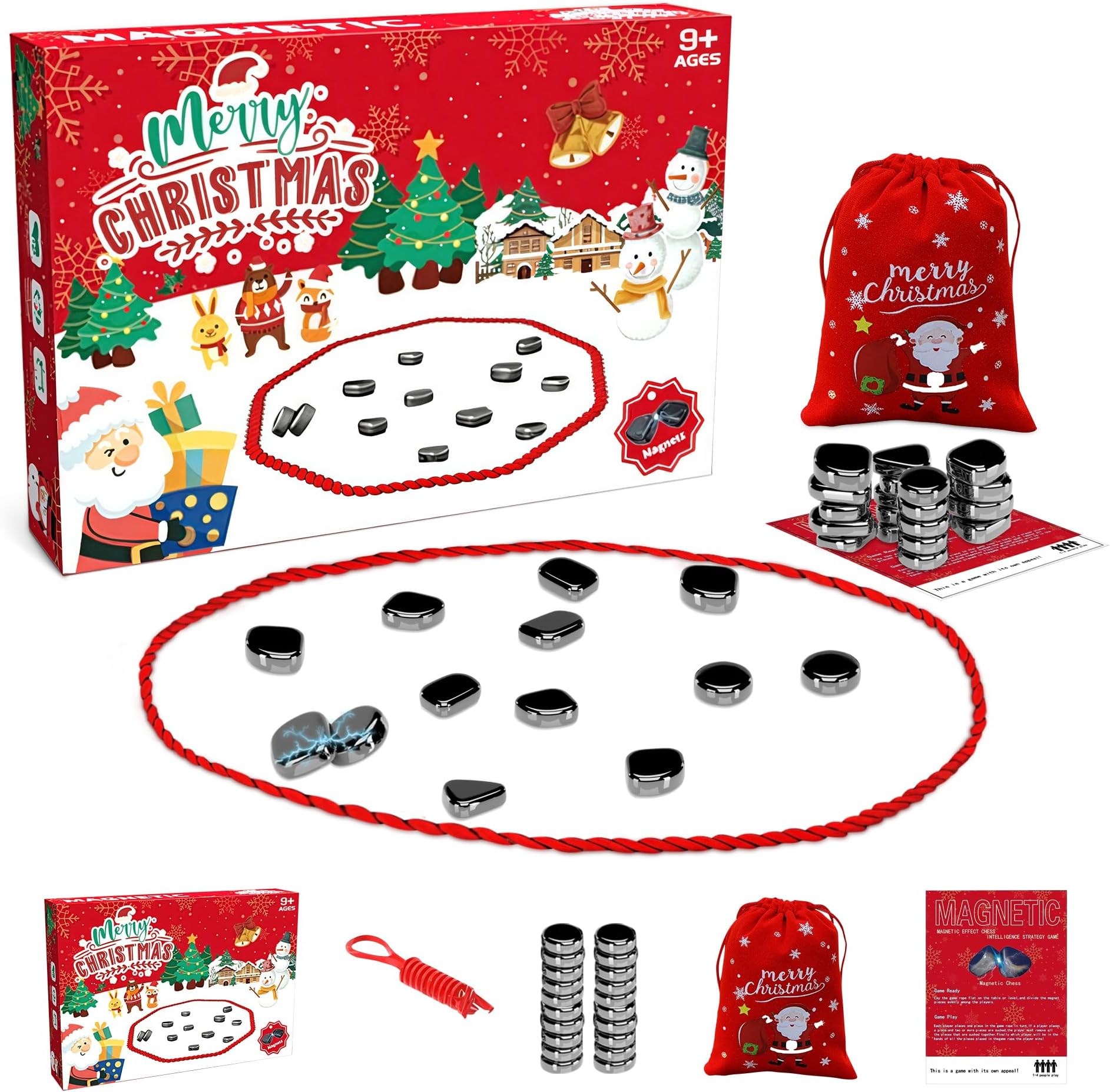 Christmas Magnetic Chess Game, Battle Magnetic Chess Game Stones with String, Magnet Board Game, ﻿Puzzle Strategy Games for Kids 9 Years Old Up and Adults Family Gathering and Travel