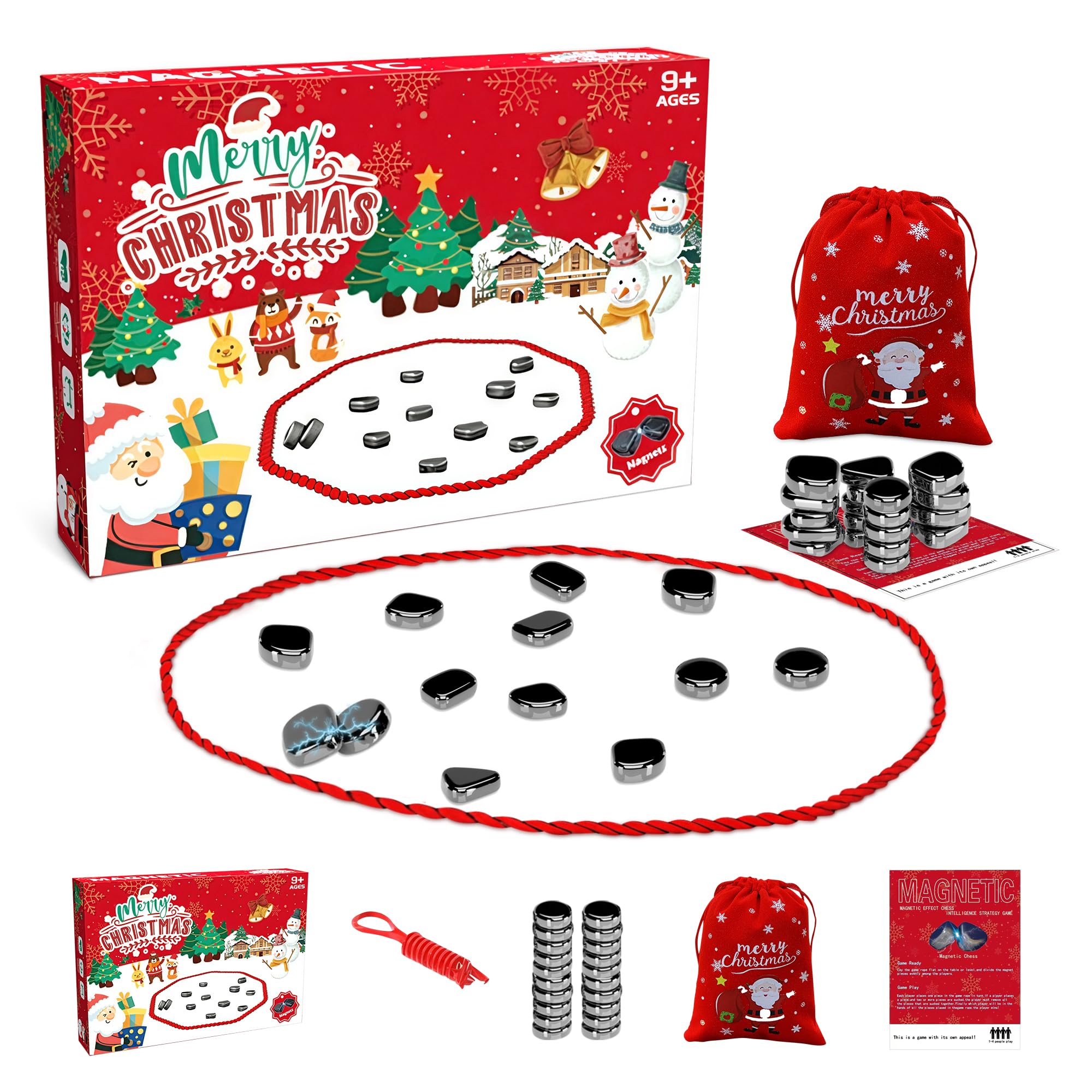 Christmas Magnetic Chess Game, Battle Magnetic Chess Game Stones with String, Magnet Board Game, ﻿Puzzle Strategy Games for Kids 9 Years Old Up and Adults Family Gathering and Travel