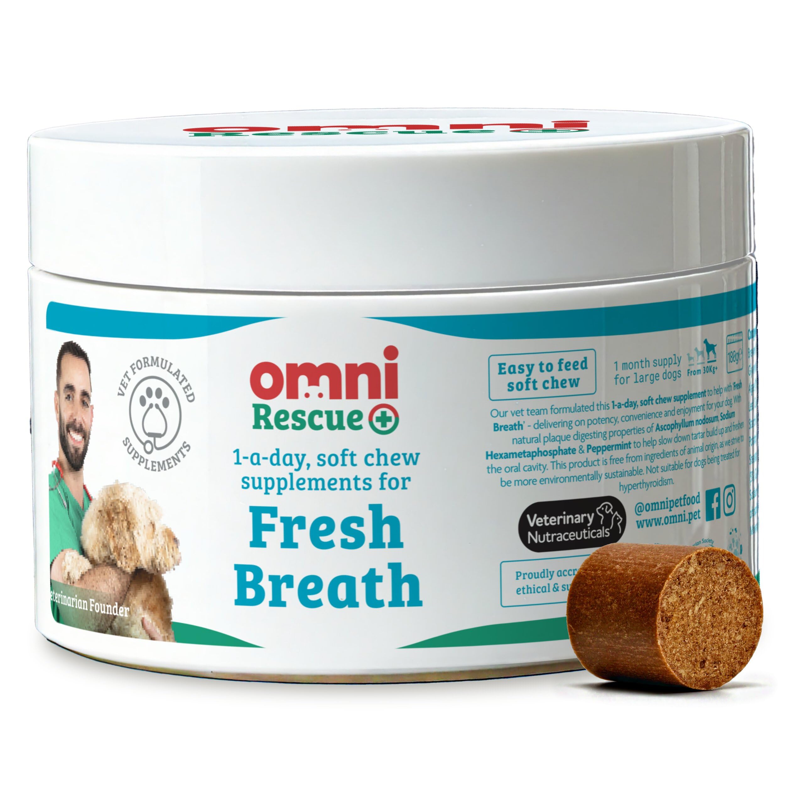 Dog Breath Freshener Supplement - Dragons’ Den Winners, One-a-Day Peppermint Supplements for Dogs, Plaque Remover Dental Care, Fresh Breath for Dogs, 30 Servings, Small 0-15 Kg