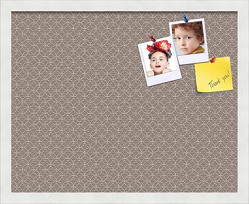 Miniatura 156 de PinPix Tablero de anuncios de corcho de 12 x 12 pulgadas. Este tablero decorativo enmarcado viene con diseño de círculos B W y un marco blanco