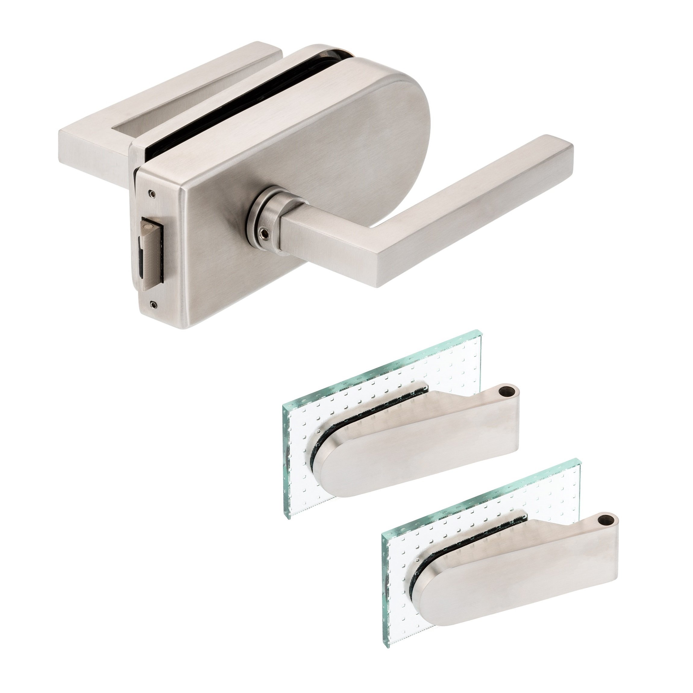 Glastürbeschlag D Set UV | V2A Edelstahl matt | inkl. Studiobändern | metallische Innenmechanik | Square Min