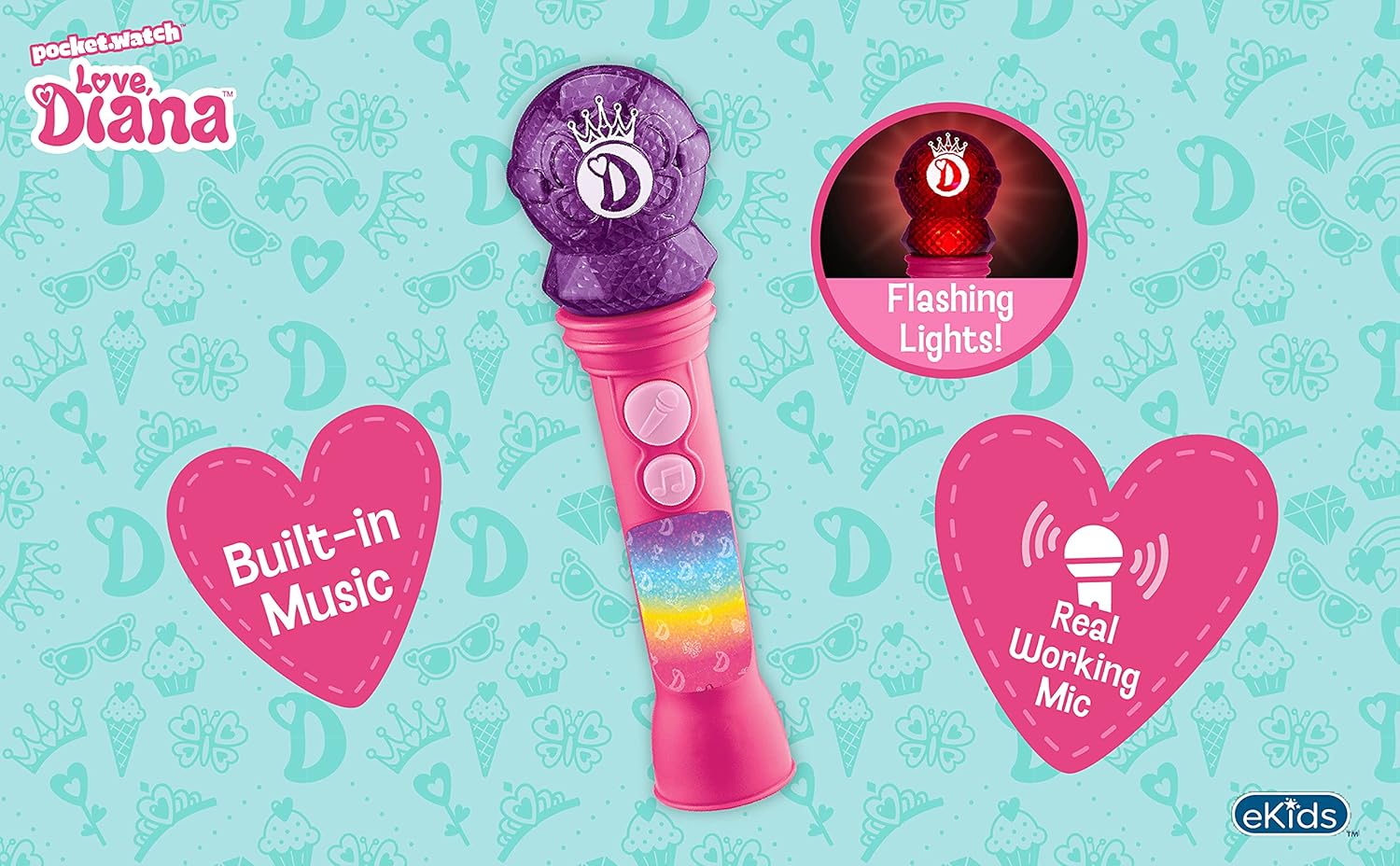 Love Diana Toy Microphone for Kids, Musical Toy for Girls with Built-in Music, Kids Microphone Designed for Fans of Love Diana Toys and Gifts