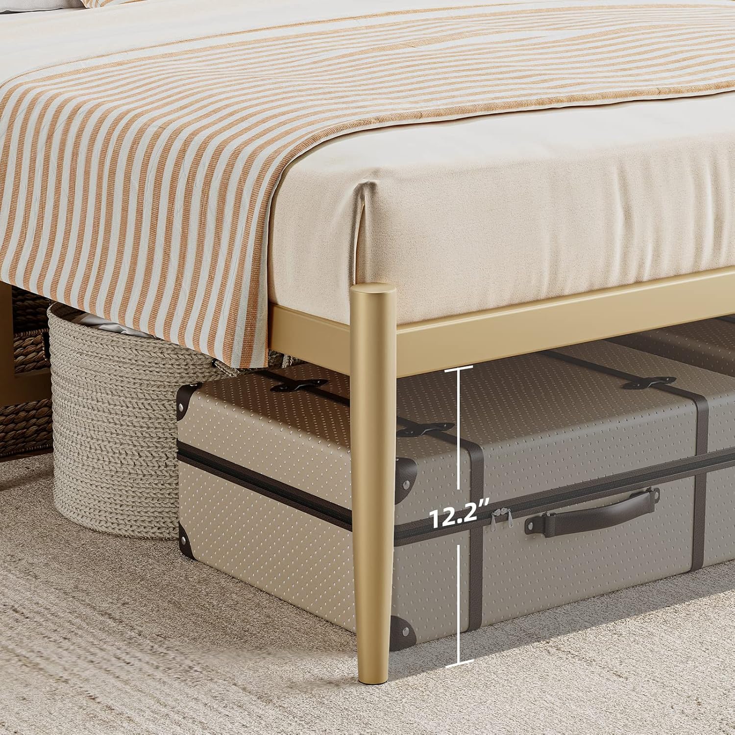 Amyove Gold Bed Frame Twin Size Bed Frame with Modern Headboard ...