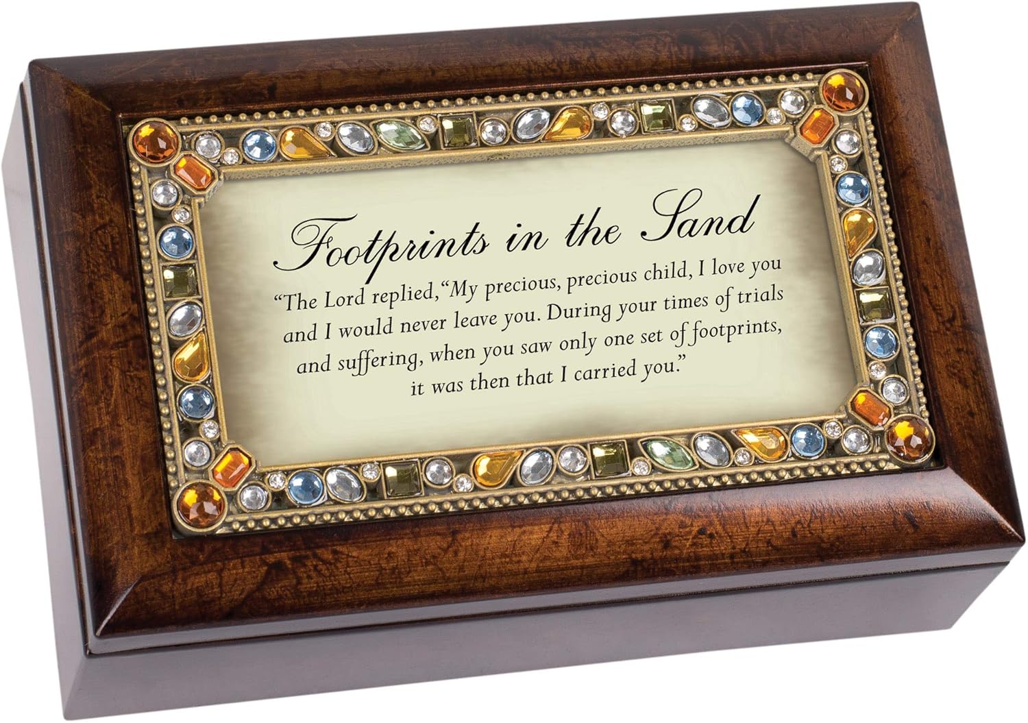 Cottage Garden Footprints in The Sand Will Never Leave Woodgrain Jewelry Music Box Plays On Eagles Wings