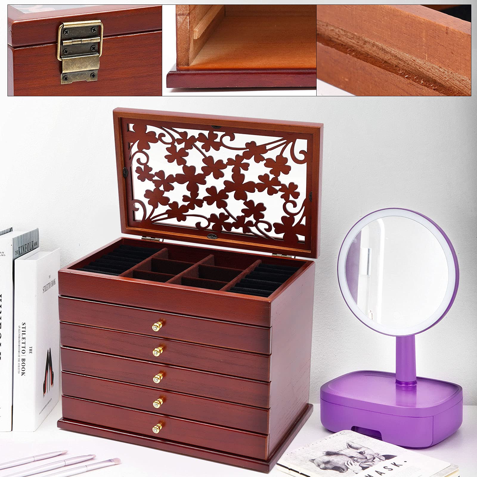 Portagioie vintage in legno laccato color oro, set di 2