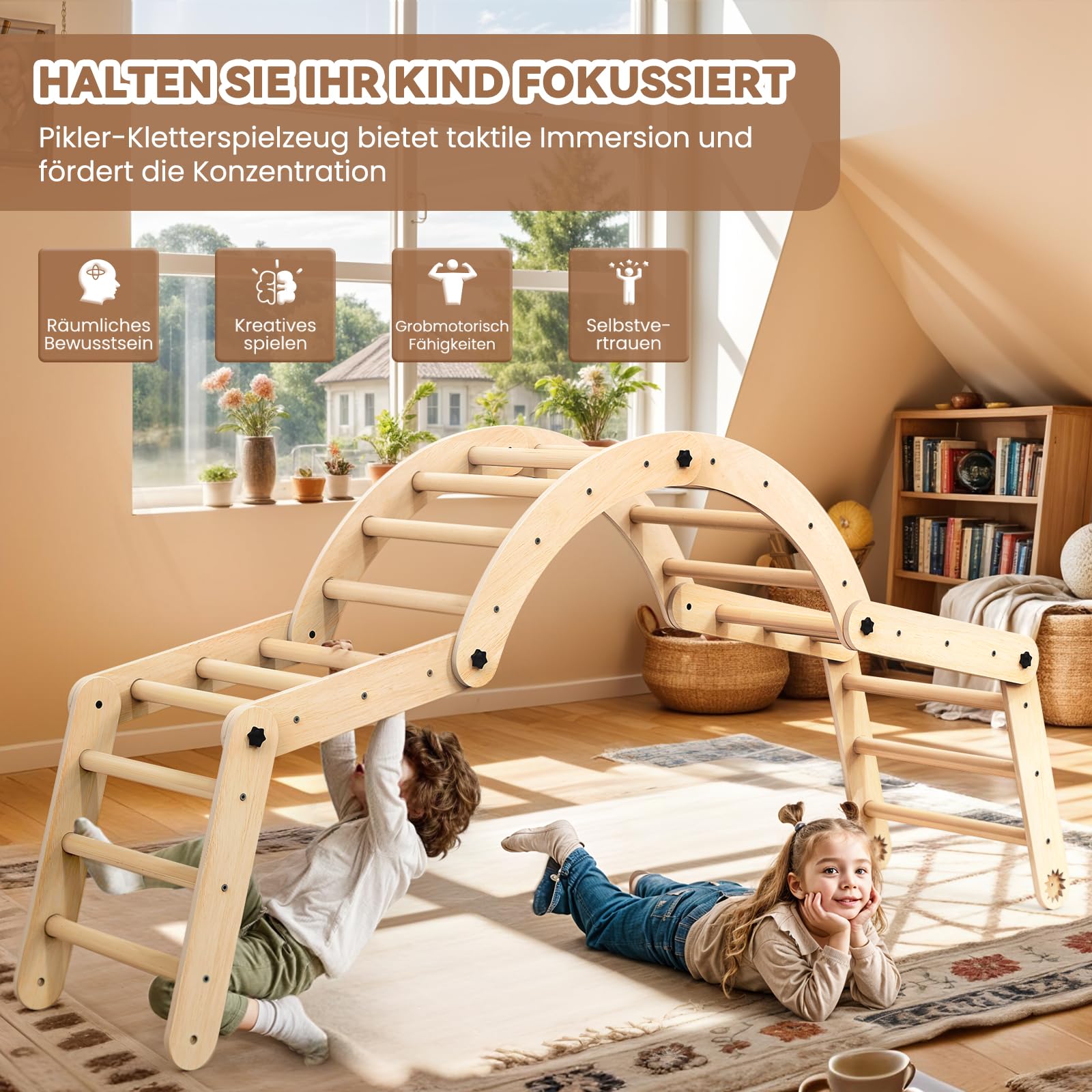 8-in-1 Montessori Klettergerüst Indoor Set, Verformbares Kletterdreieck mit Rutsche, Kletterbogen und Kreidetafel, Ideal für Babys & Kleinkinder 1-6 Jahre, Fördert Spiel, Bewegung und Kreativität