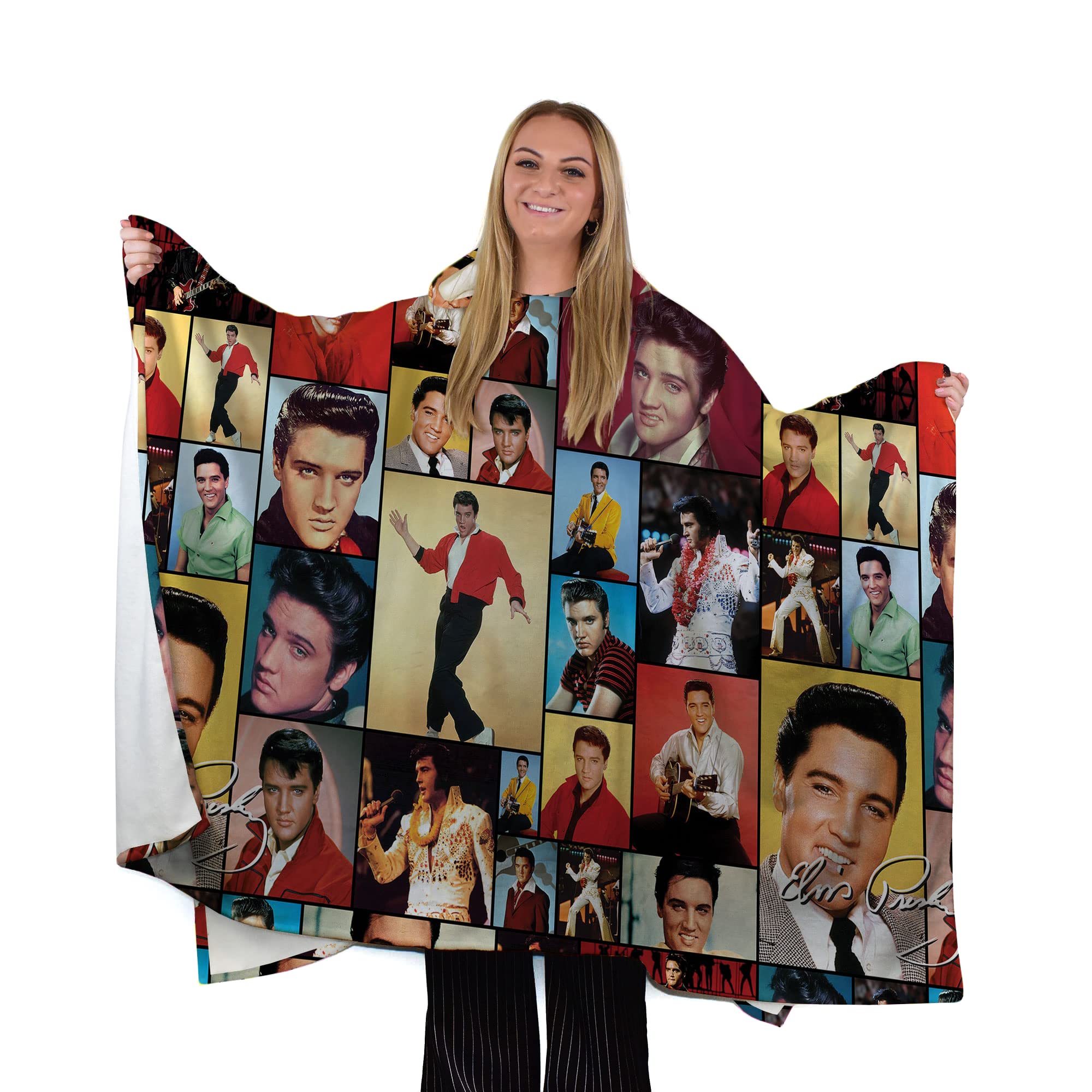 Elvis Montage Design - Wearable Blanket Hoodie Fleece Poncho SNUGAROO