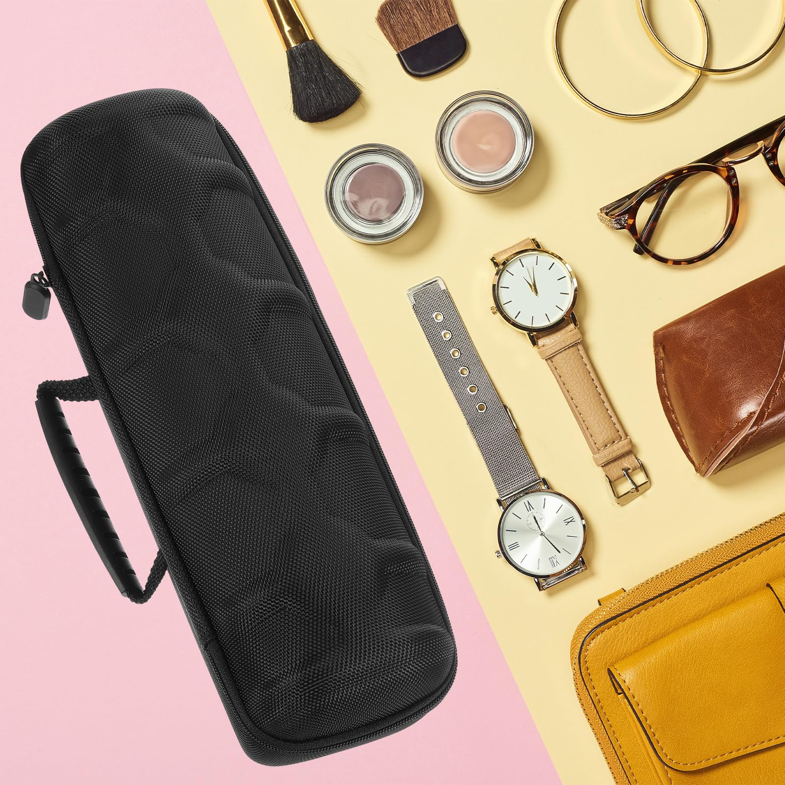 sourcing map Custodia rigida da viaggio per orologi 4 scomparti, organizer uomo donna, morbido cuscino orologi orologi intelligenti fino a 40 mm, nero