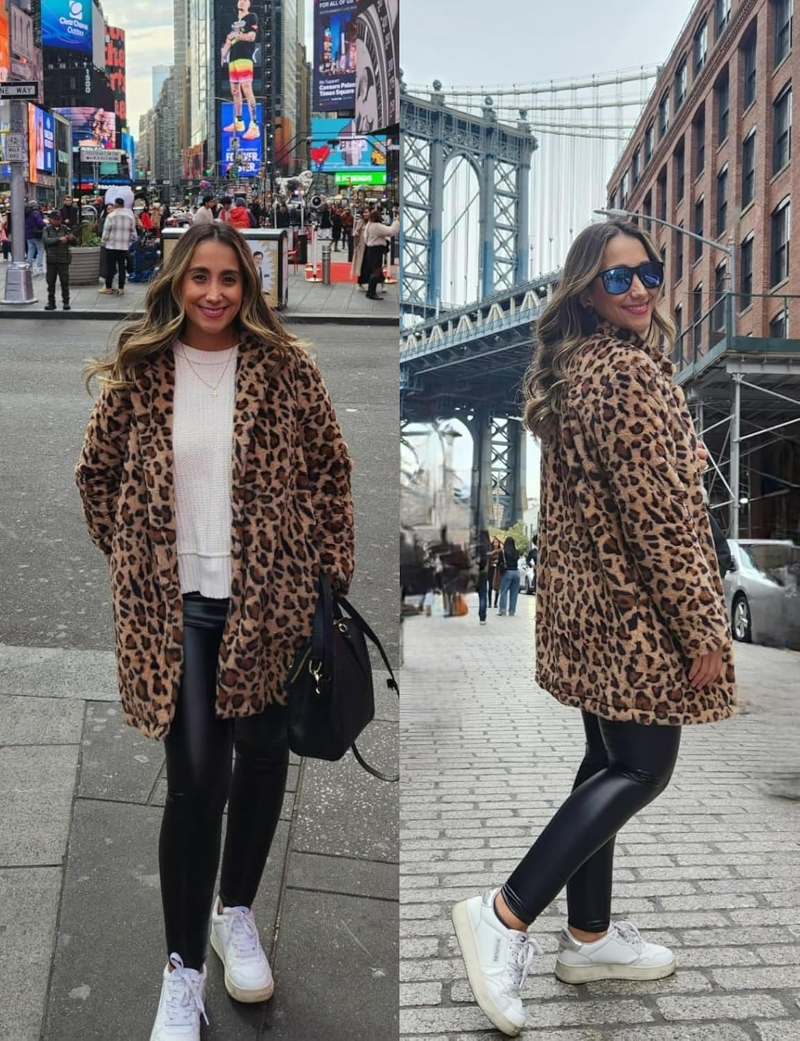 Omoone Women's Faux Fur Jackets Autumn Winter Leopard Coats Loose Fur Coat with Pockets - Image 3