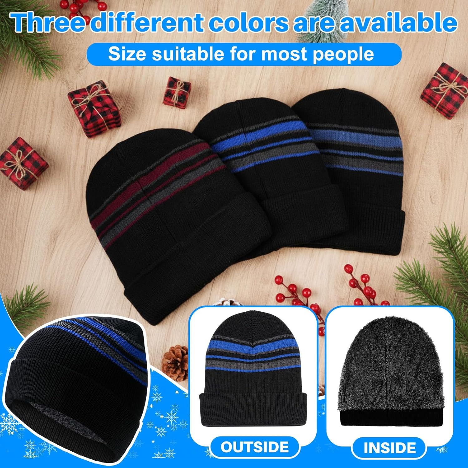 150 Pcs Winter Beanie Hats Bulk Snow Ski Cap Unisex Beanie Knitted Fleece Lined Cold Weather Hats Warm Thick Thermal Knit Skull Cap for Women Men Homeless - Image 4