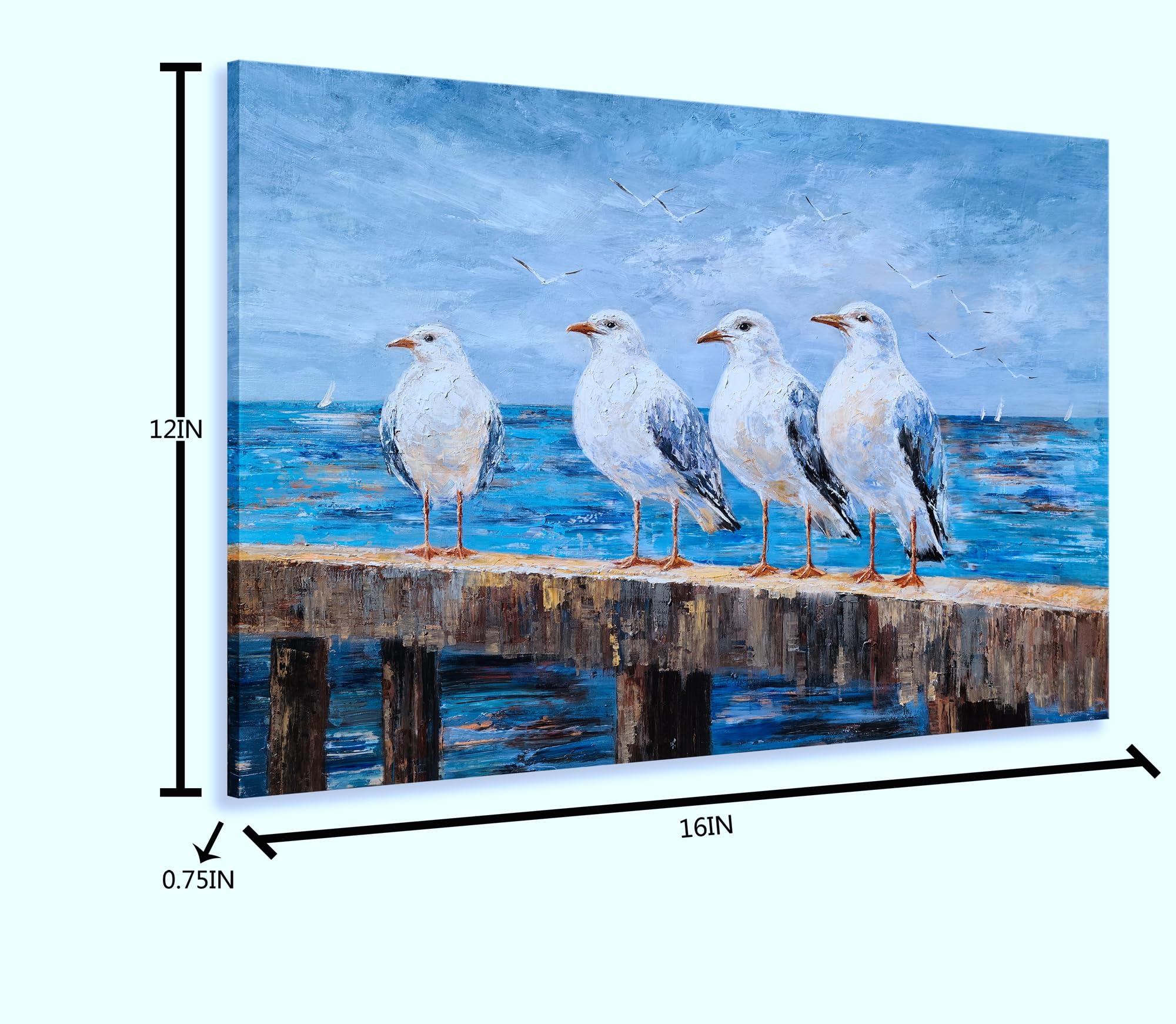 NdcSkyArt Seagull Canvas Wall Art - Hand Painted Beach Paintings for Living Room, Bedroom, and Bathroom Décor