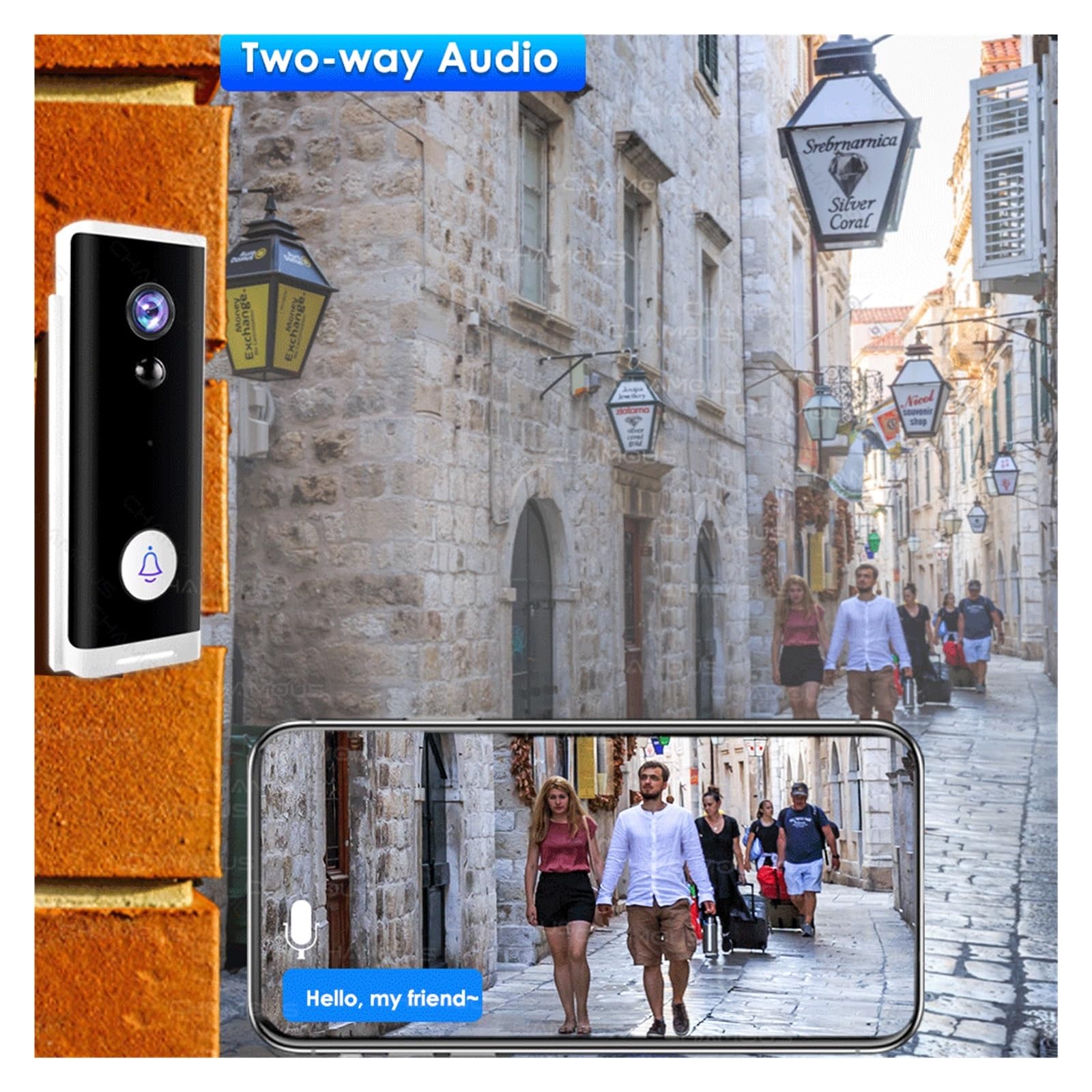 Timbre WiFi para casa igente, videoportero inalámbrico, intercomunicador de Seguridad para Exteriores, cámara de Seguridad 1080P HD, videovigilancia para el hogar PIR