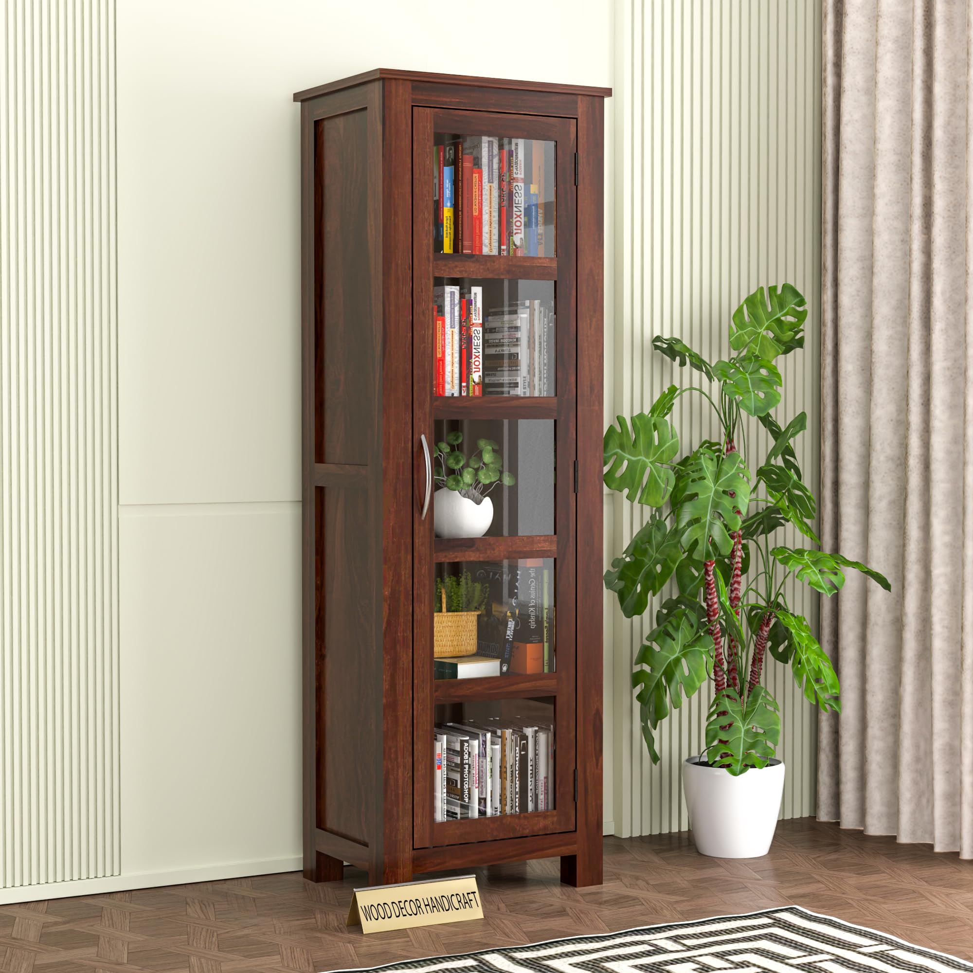 WOOD DECOR HANDICRAFT Furniture Sheesham Wood CrockeryCabinet || Kitchen Cabinet,Bookshelf || Wooden StorageCabinet || Wardrobes (Walnut Finish)-image-16