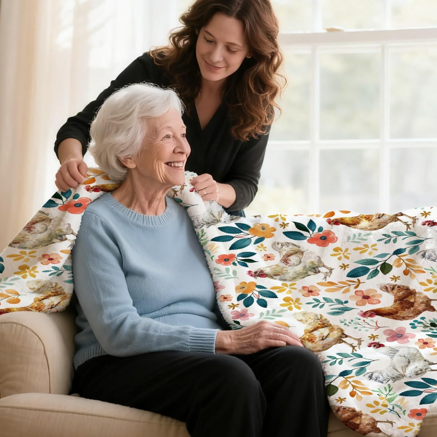 Chicken Blanket for Farmer Lover, Floral Chicken Gifts for Women, Ultra-Soft Rooster Hen Throw Blanket for Couch Bed Living Room, Farmhouse Decor Farm Chicken Lovers Gifts, 40"x50"-Kids/Throw Size - Image 5