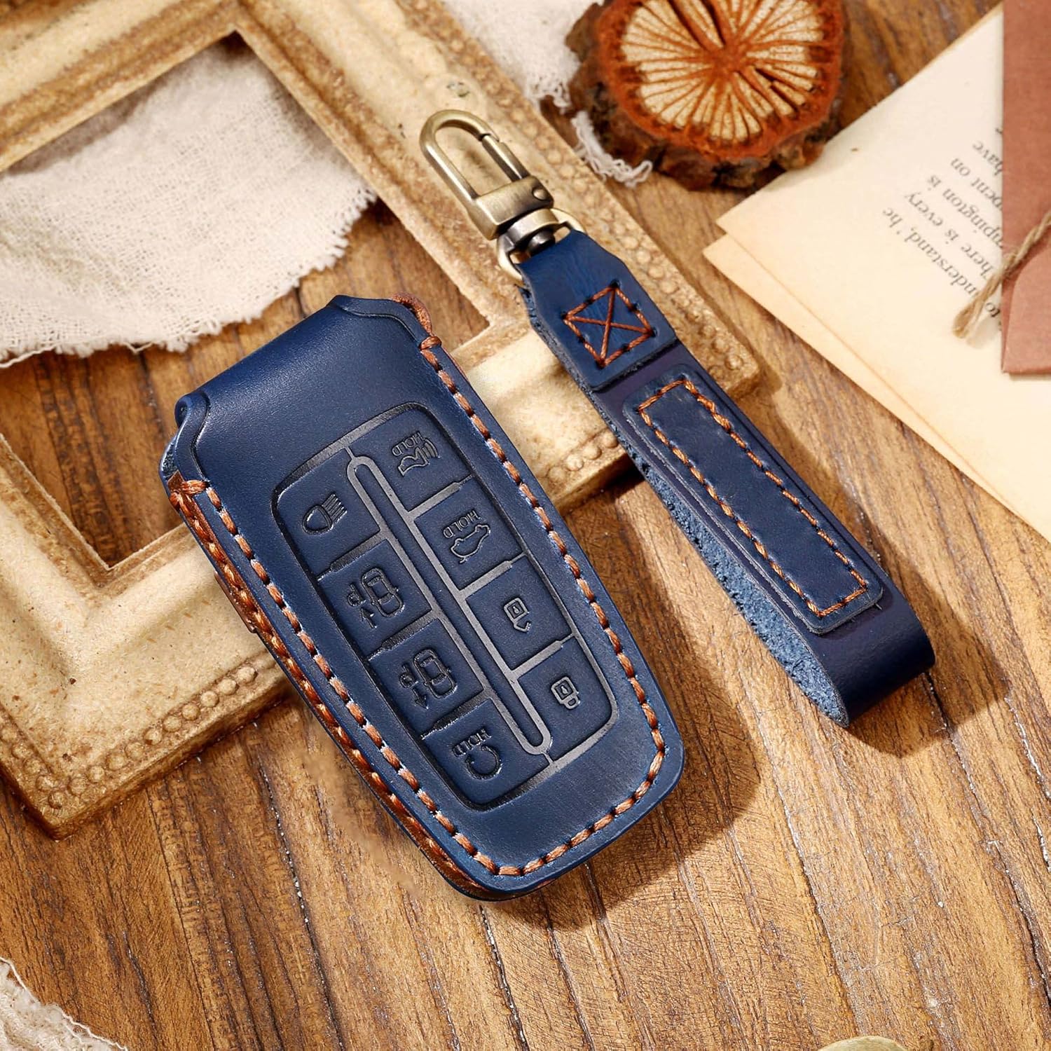 8 Buttons Keyless Remote Key Fob Cover with Keychain Fit for Genesis Smart Key Shell Case Compatible with Hyundai Genesis GV80 GV90 G70 G80 G90 GV70 Key Sleeve Key Protective Cover-Blue
