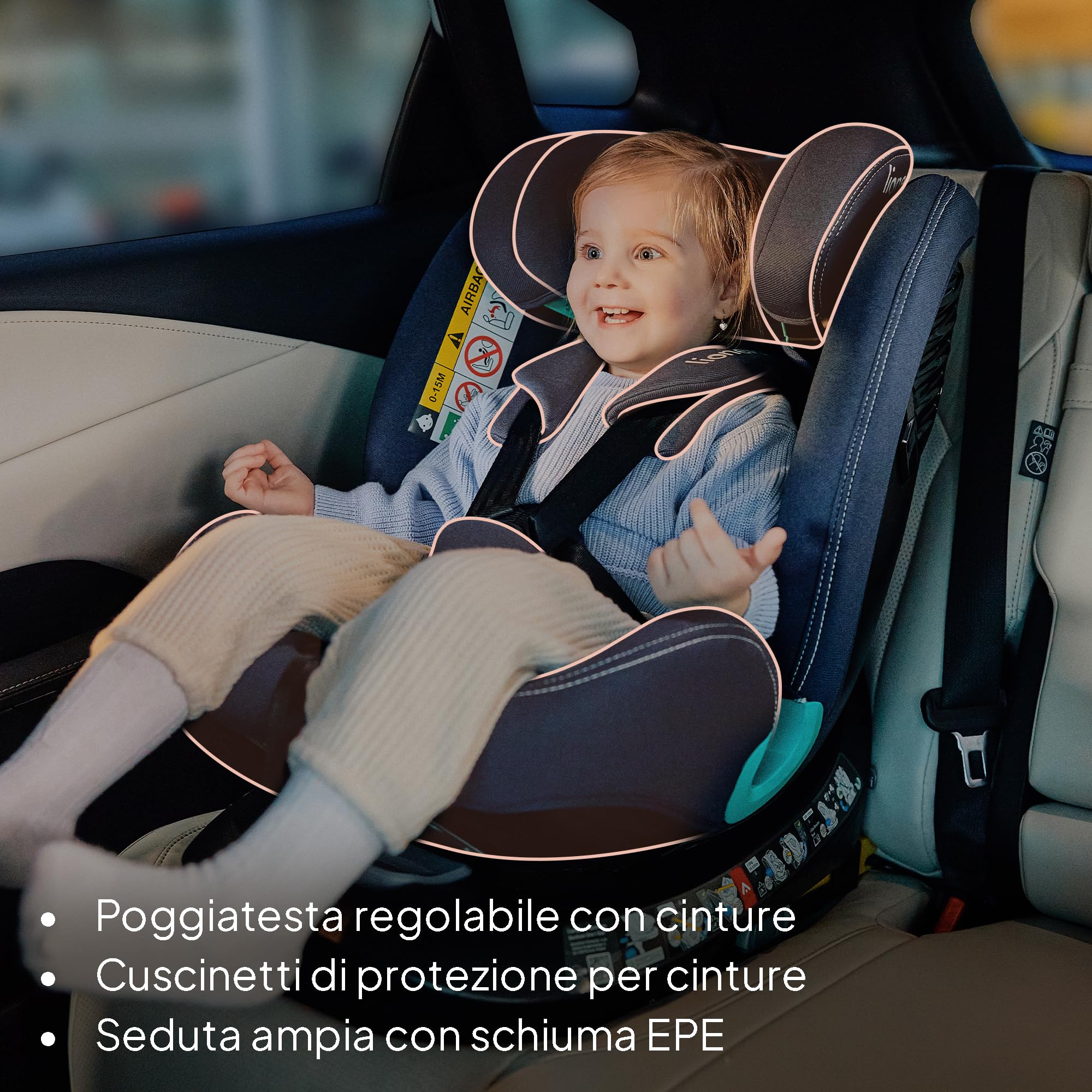 Lionelo Bastiaan i-Size Seggiolino Auto Evolutivo 4-in-1 per bambini 0-12 Anni (40-150 cm) ISOFIX e l'ultima Norma R129 Opzione Rivolto All'indietro, 21 Regolazioni, Girevole 360° Protezione Laterale