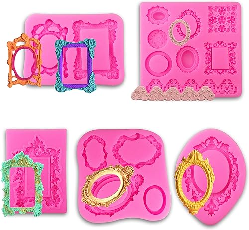 5 piezas rosa marcos de silicona molde para decoración de pasteles azúcar goma pasta de chocolate galletas resina arcilla polimérica