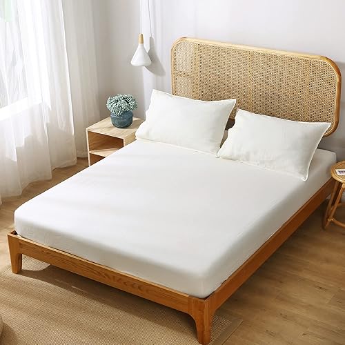 Miniatura 3 de S VICTORY SYMBOL Sábana bajera ajustable 100% de lino orgánico de 78 x 80 pulgadas, 1 pieza, bolsillo profundo de 16 pulgadas, ropa de cama de lino