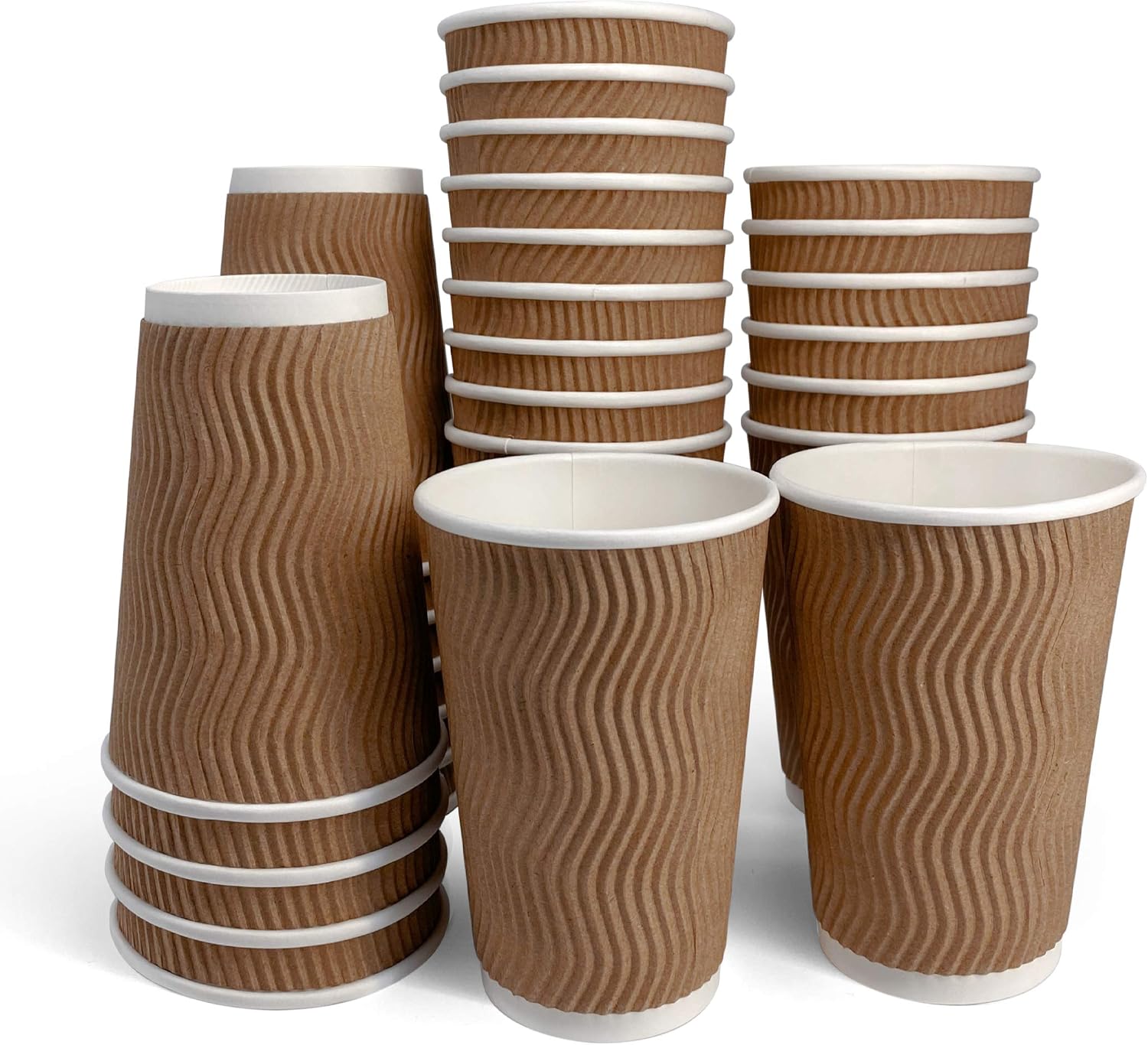 [16 oz, 60-Count, Brown] Papernain Hot Paper Disposable Ripple Insulated Wall Cups…