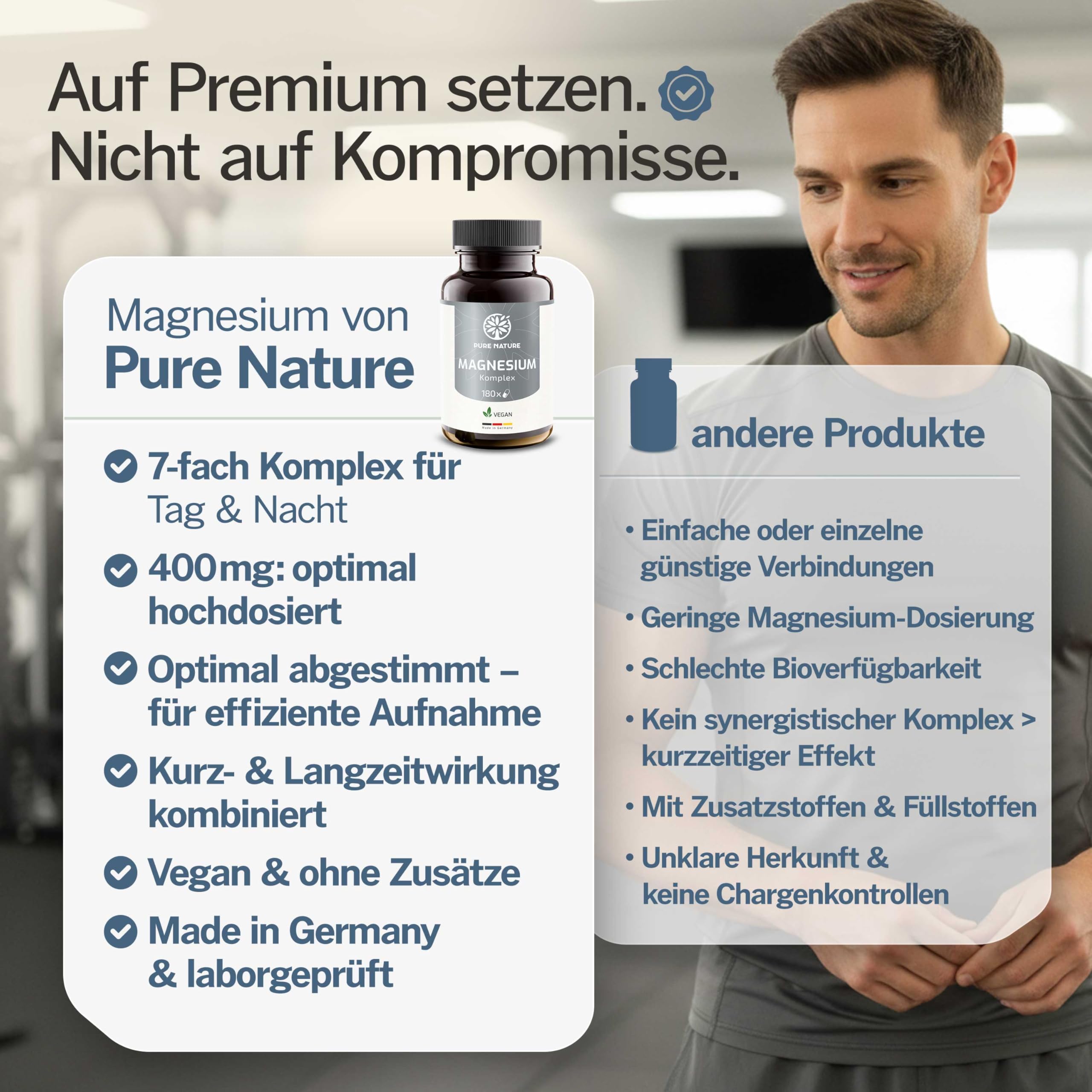 Magnesium Komplex hochdosiert - 400 mg - 180 Kapseln - 7in1 Komplex mit Magnesiumbisglycinat, Magnesiumcitrat, Magnesiummalat, Magnesiumtaurat - vegan - laborgeprüft - ohne Zusätze
