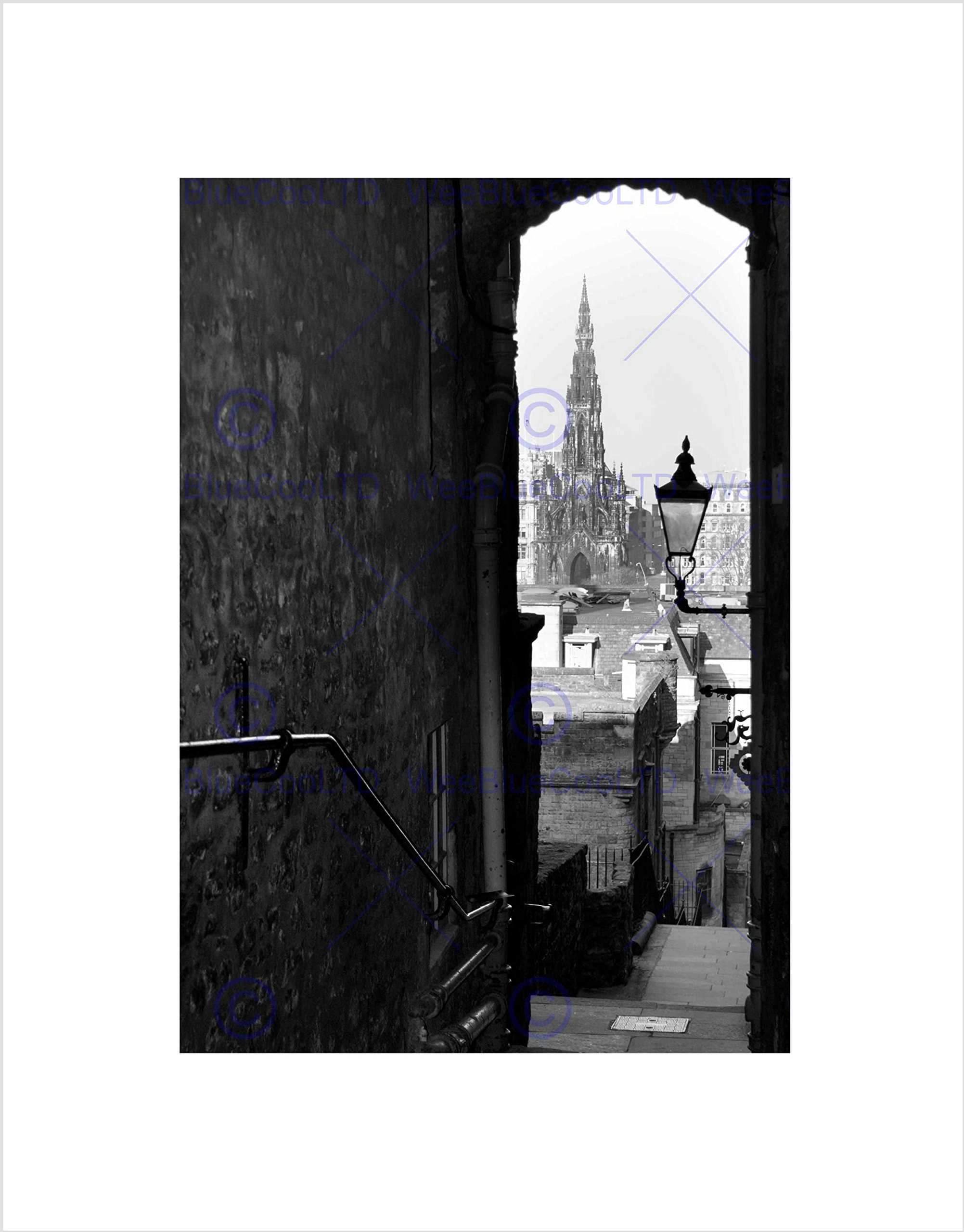 Wee Blue Coo Cityscape Old Lane Scott Monument Edinburgh Wall Art Print