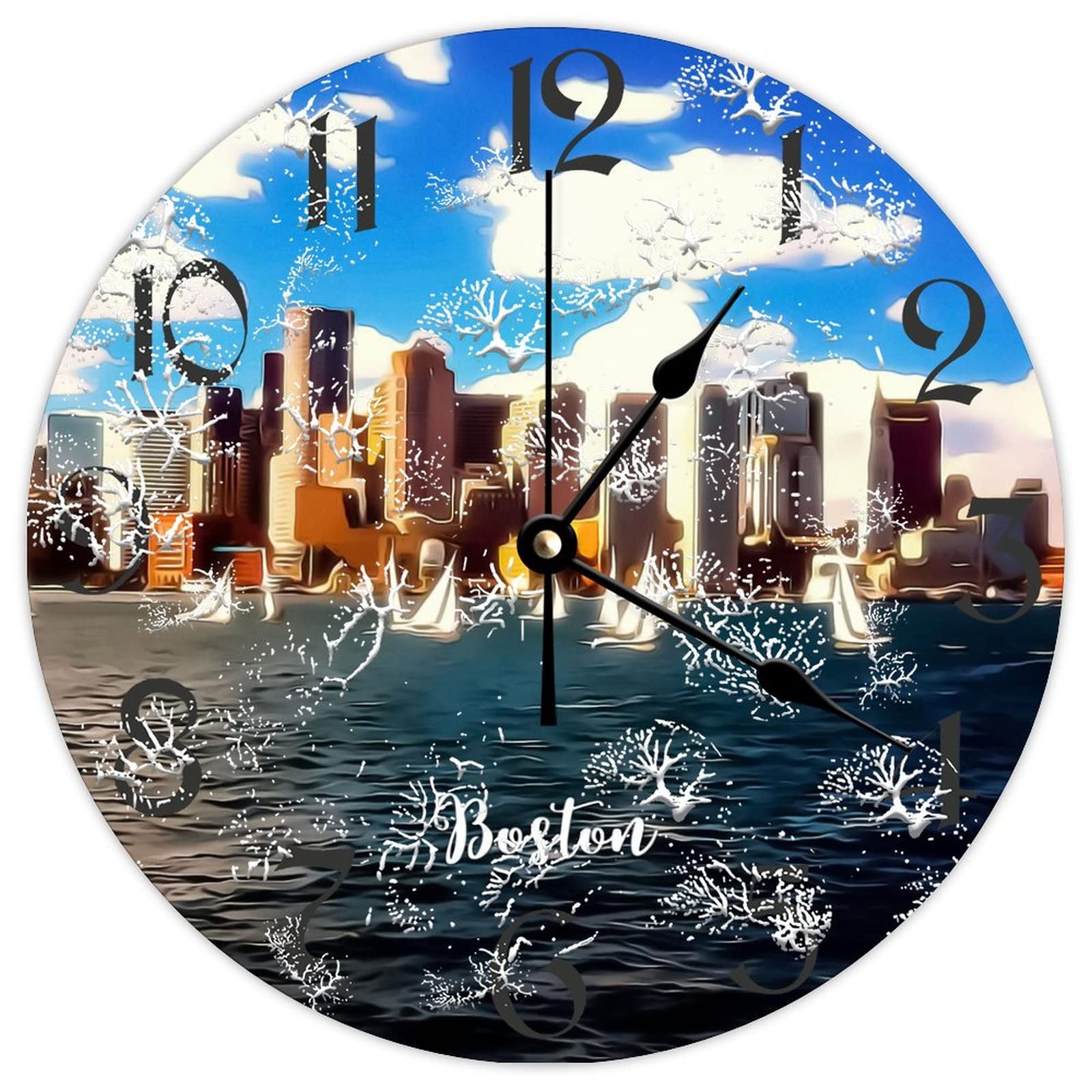 Horloge murale ronde en bois Boston de 38 cm pour salon