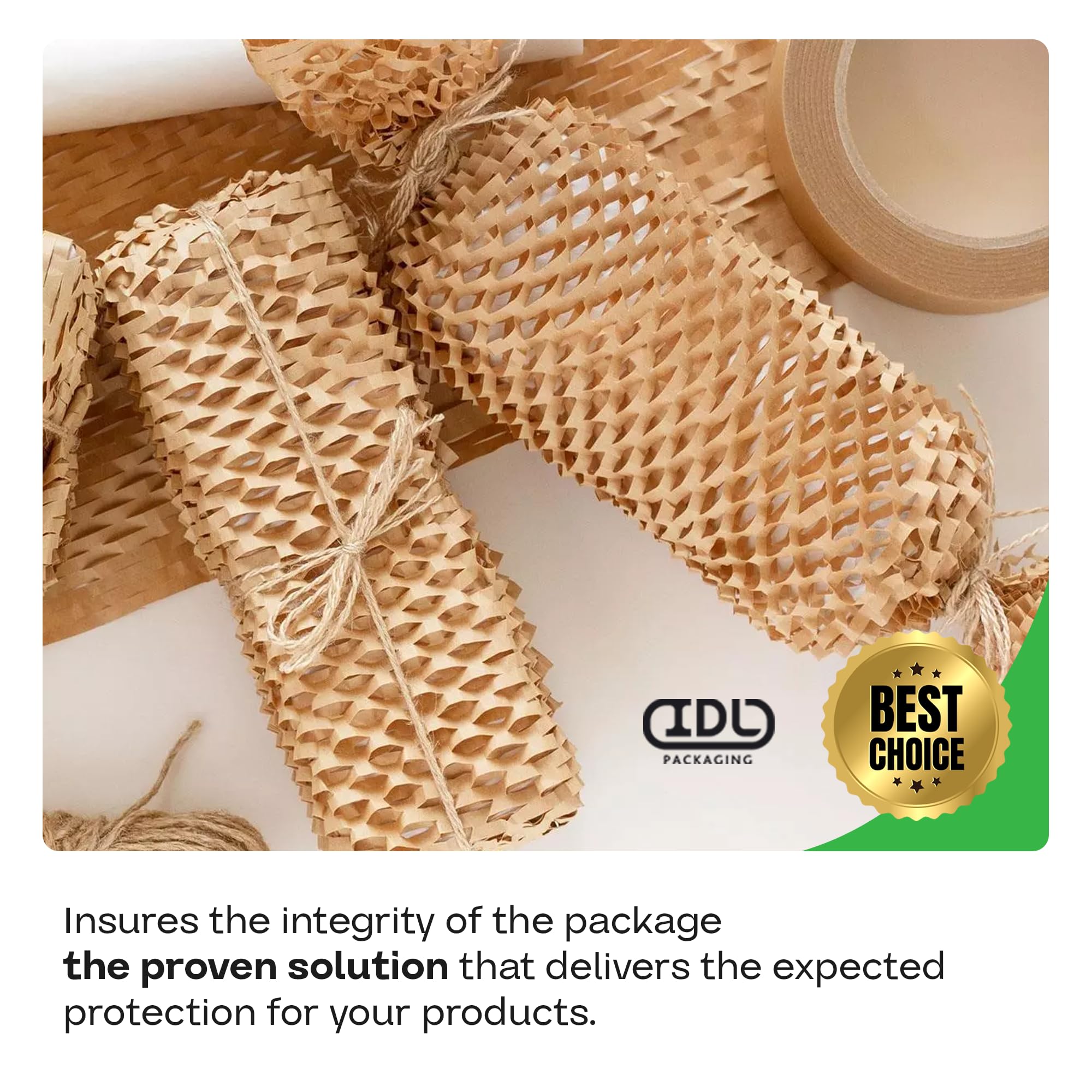 IDL Packaging HexcelWrap Dämpfendes Kraftpapier 38,7 cm x 300 m in Selbstdosierbox - umweltfreundliche Waben-Alternative zu Luftpolsterfolie - innovative Verpackungspapierrolle für Versand und Umzug