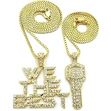 ICED OUT KEY &amp; WE THE BEST PENDANT &amp; BOX CHAINS HIP HOP NECKLACE SET - RC2162G
