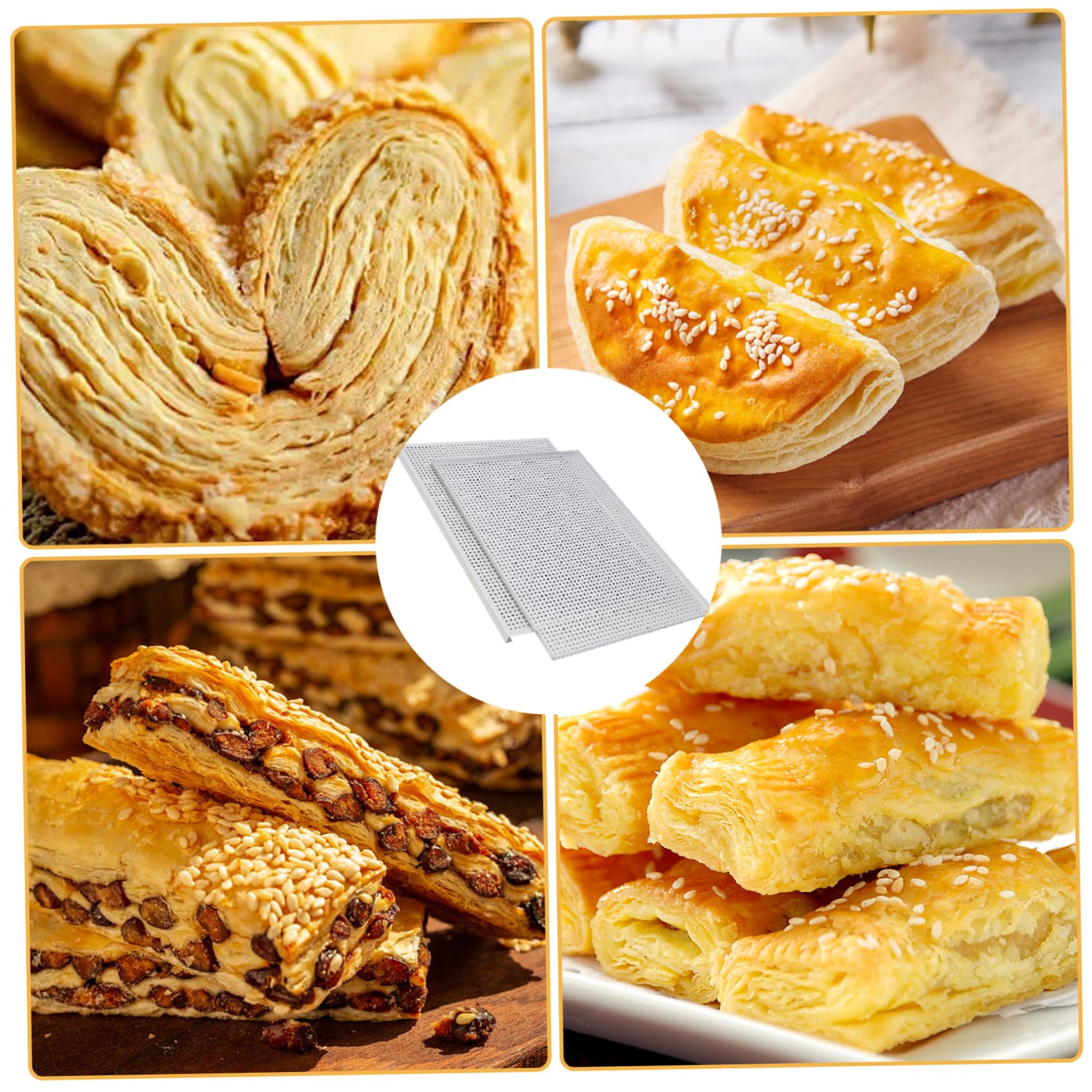 Hojas de hojaldre para Hornear 2 unids/Set Bandeja para Hornear Perforada de aleación de Aluminio de Grado alimenticio Bandeja milhojas Antiadherente Multiusos para Postre de Carne, espe