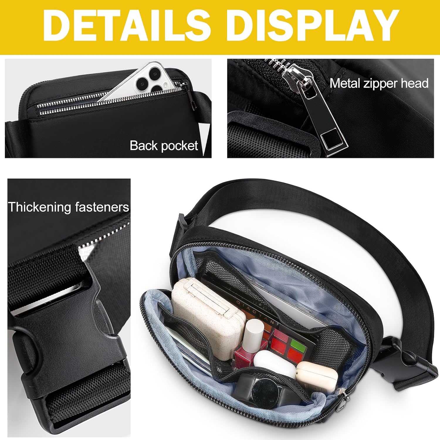 Crossbody bags Set, Faux Leather Small Sling Bag Fashion Shoulder Waist Packs Purse and Fanny Packs Set for Man and Women, Black