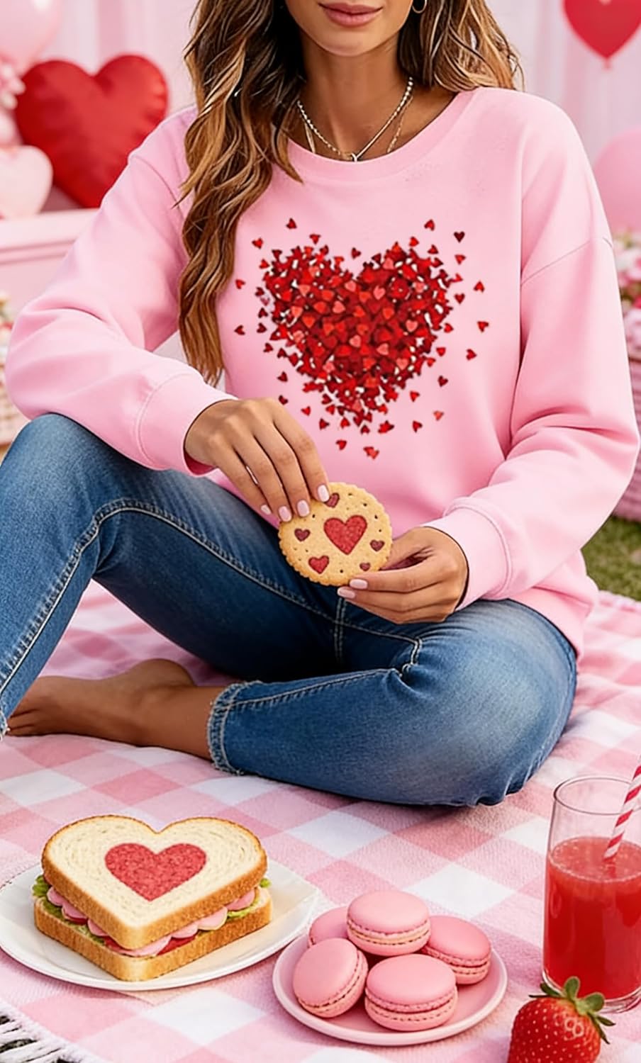 Valentine's Day Sweatshirt Women's Funny Love Heart Graphic Shirt Casual Long Sleeve Pullover Top - Image 5