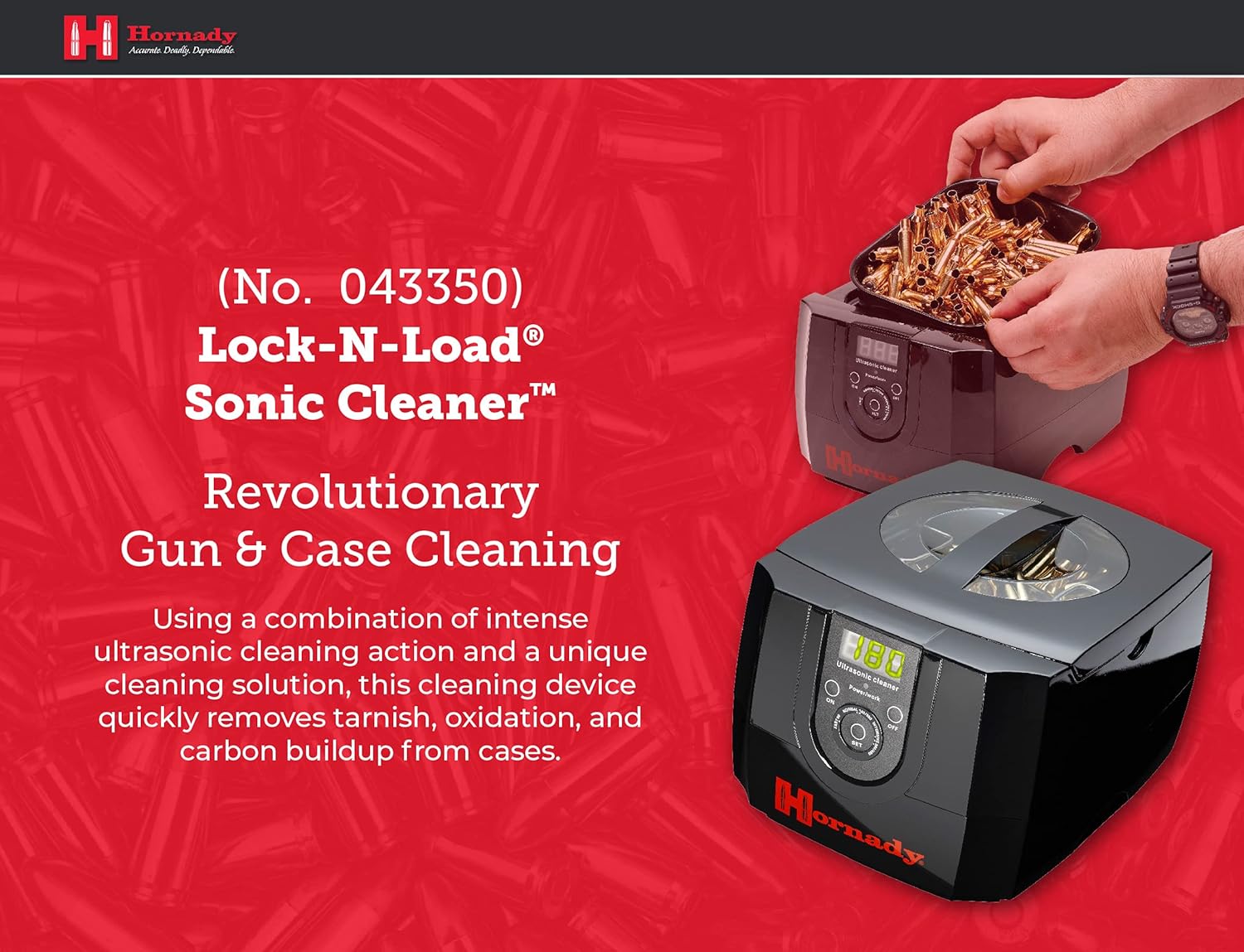 Hornady Lock-N-Load Sonic Cleaner – Clean Cases, Gun Parts and Equipment – Removed Carbon Residue, Tarnish and Oxidation – 1.2 L Tank, Black