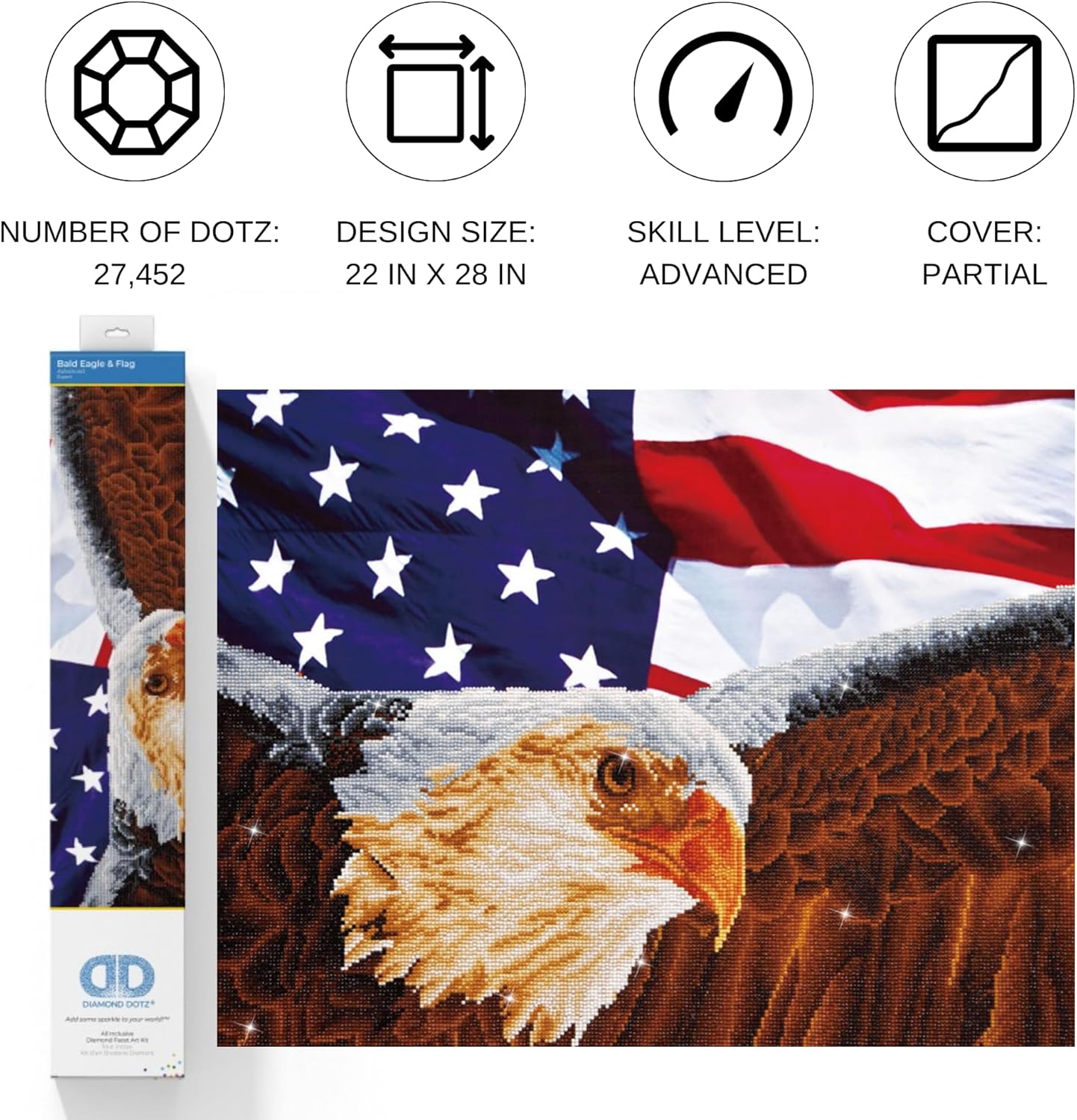 DIAMOND DOTZ Bald Eagle & Flag Diamond Painting Kits for Adults - Diamond Art Kits a Relaxing Creative Craft Kit with Dotz Gems 22x28