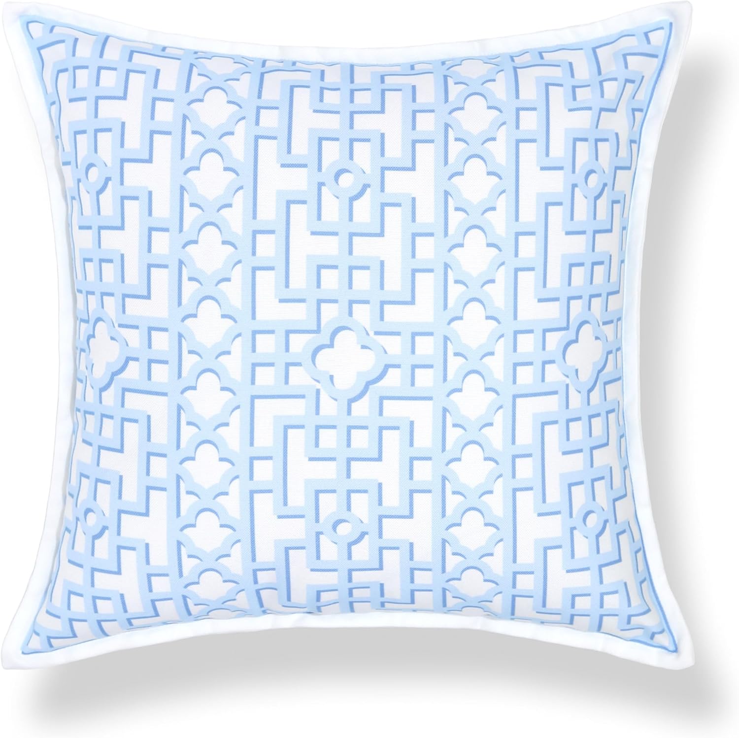 Hofdeco Premium Grandmillennial Coastal Hampton Patio Indoor Outdoor Throw Pillow Cover Only, 20"x20" Water Repellent for Backyard, Couch, Poolside, Baby Blue Print Fretwork Trellised Screen