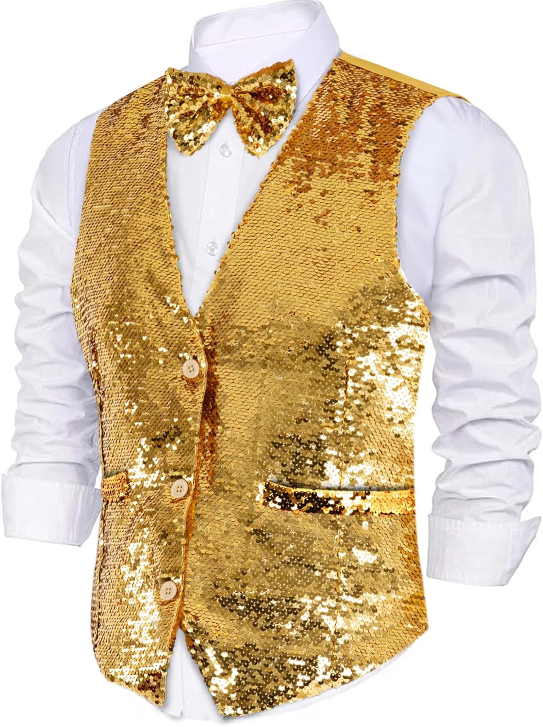 Dress Up America Sequin Vest with Bowtie - Sparkly Vest for Men - Costume Party Vest for Adults - Men Sequin Vest (Silver)