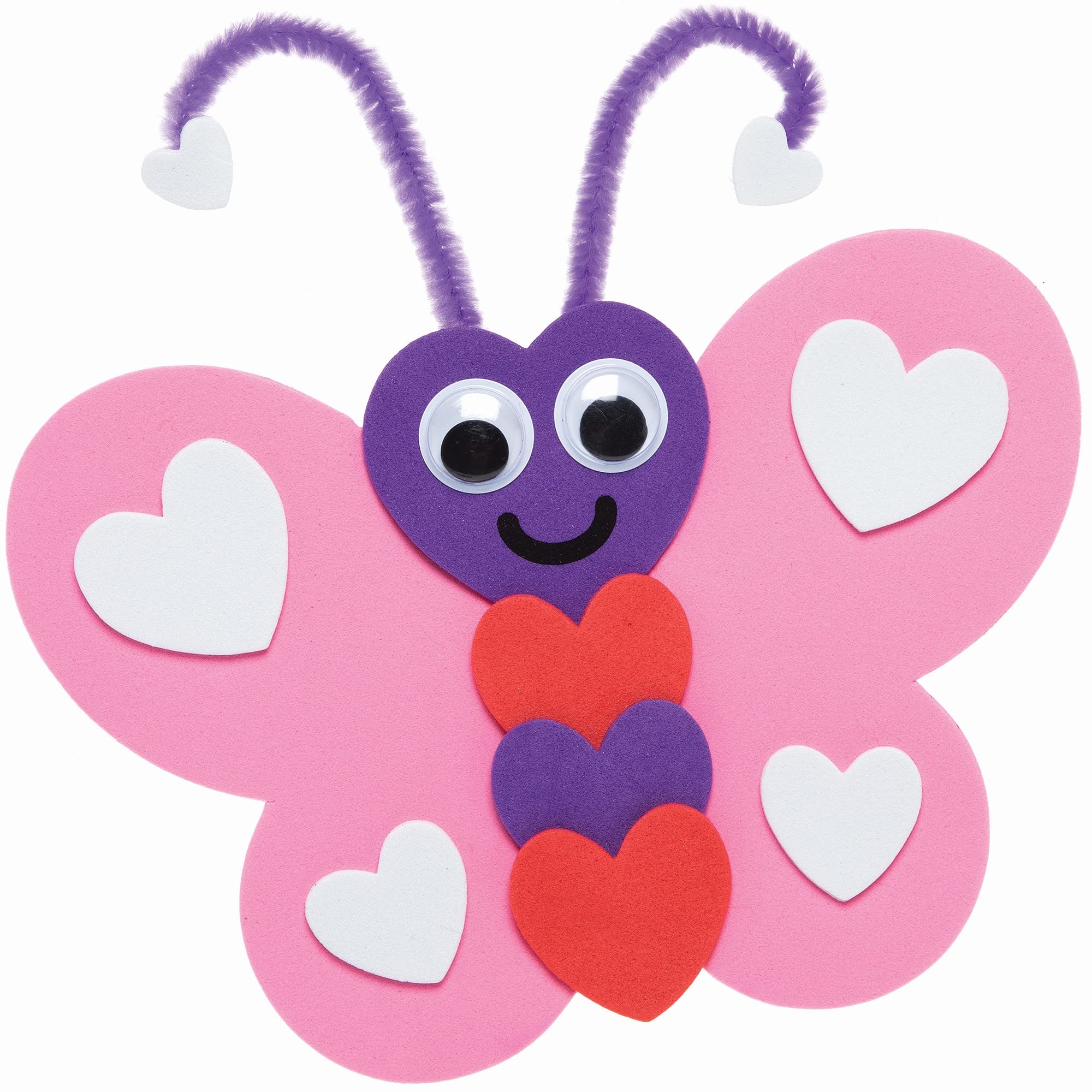 Baker Ross Love Butterfly Mix and Match Magnet Kits - Pack of 8, Valentine's Craft Magnets for Kids (FC450), Red,Pink,Purple