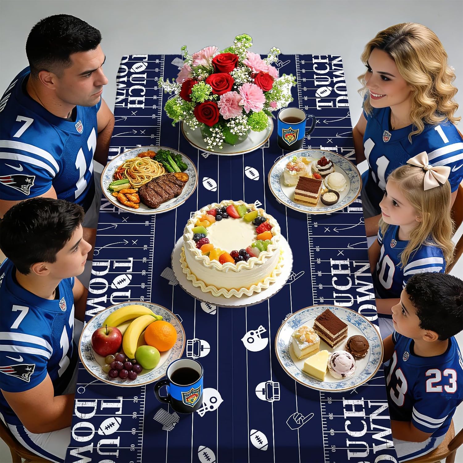 3Pcs Football Party Plastic Tablecloth American Rugby Table Cover Waterproof Cowboy Navy Blue Football Table Cloth for 1st Party Baby Shower Decorations 54 x 108 Inch