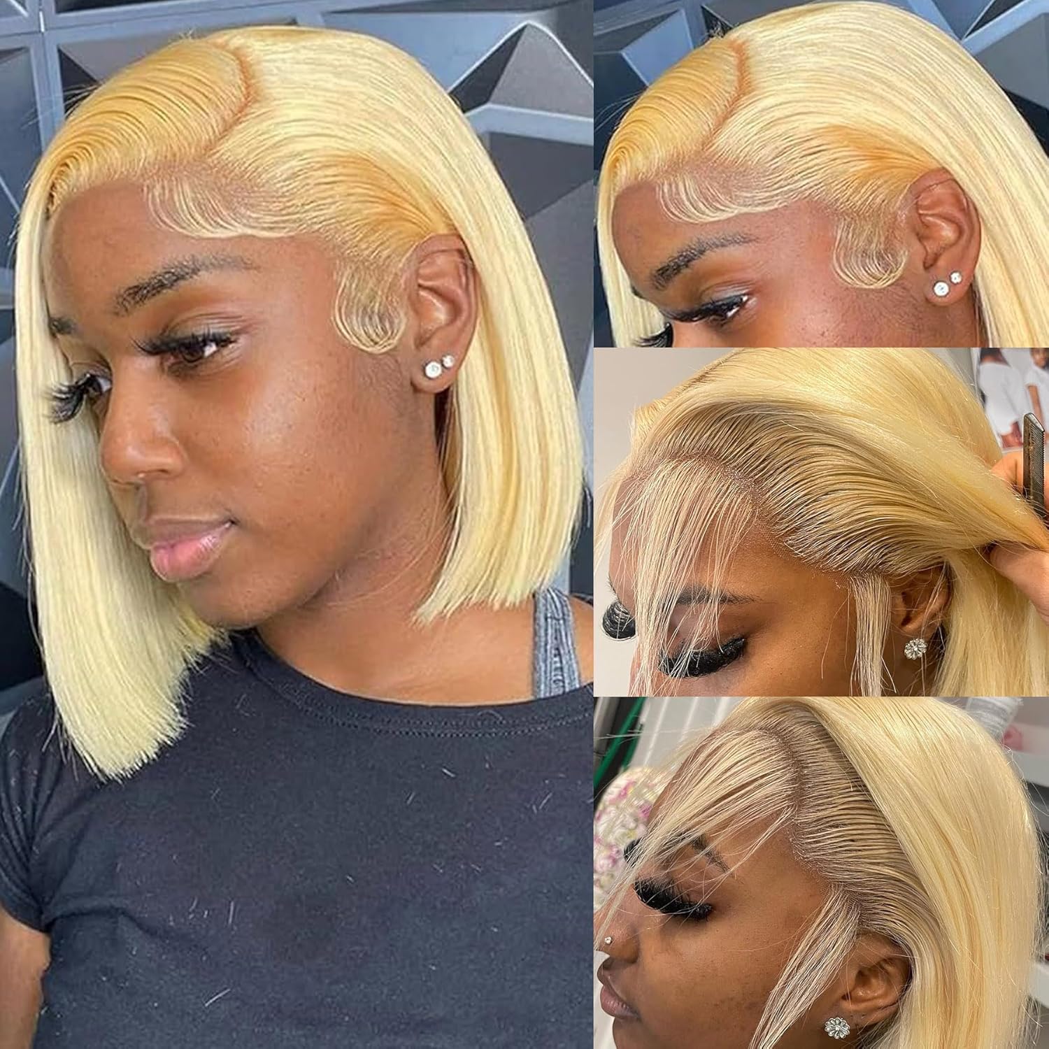 Blonde Bob Wig Human Hair 13x4 HD Lace Frontal Glueless Wigs Human Hair for Black Women 180 Density Pre Plucked 100% Brazilian Virgin Blonde Wigs Human Hair - 10 Inch Skinlike 613 Bob Wig