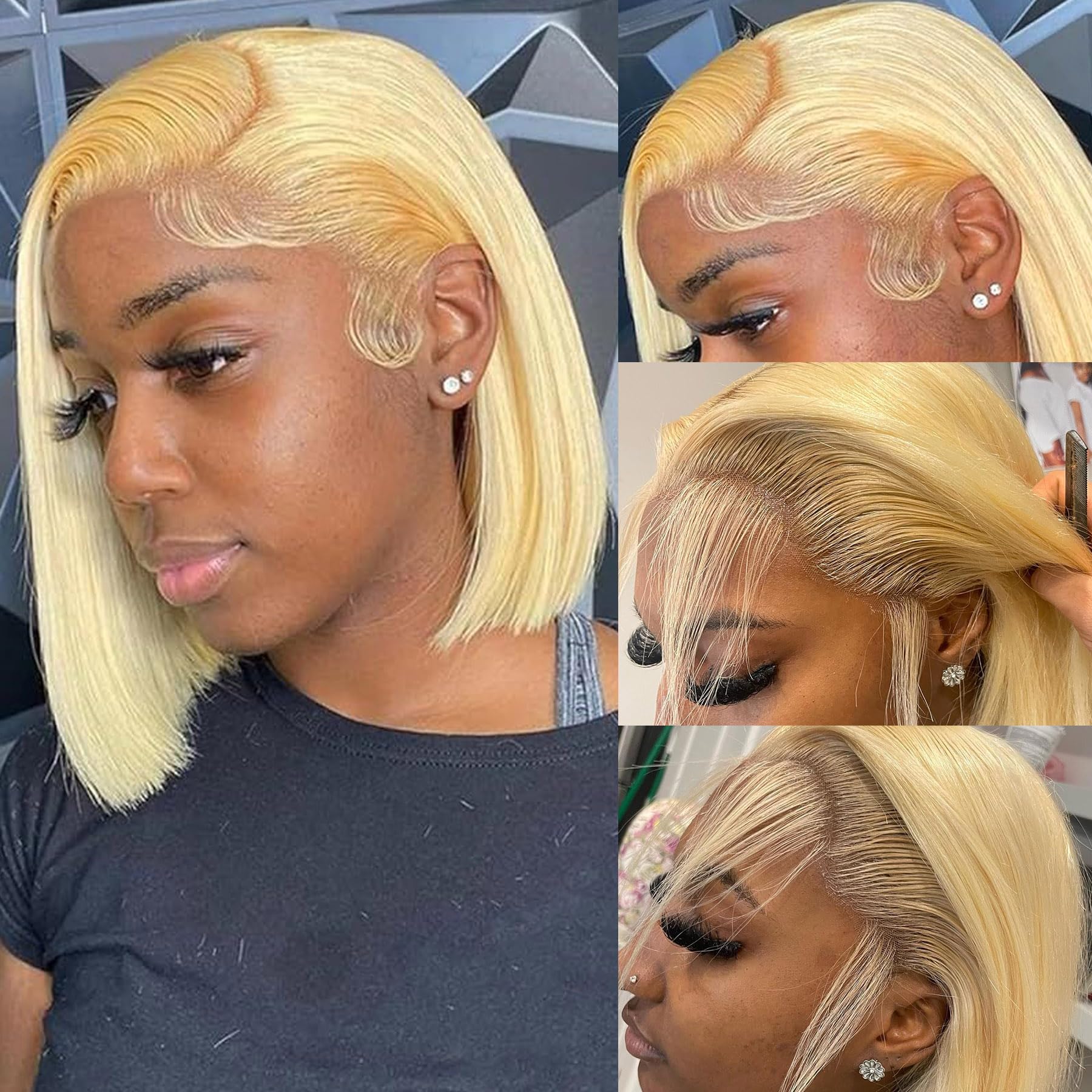 Honey Blonde Bob Wig Human Hair 13x4 HD Lace Frontal Glueless Wigs Human Hair for Black Women 180 Density Pre Plucked 100% Brazilian Virgin Blonde