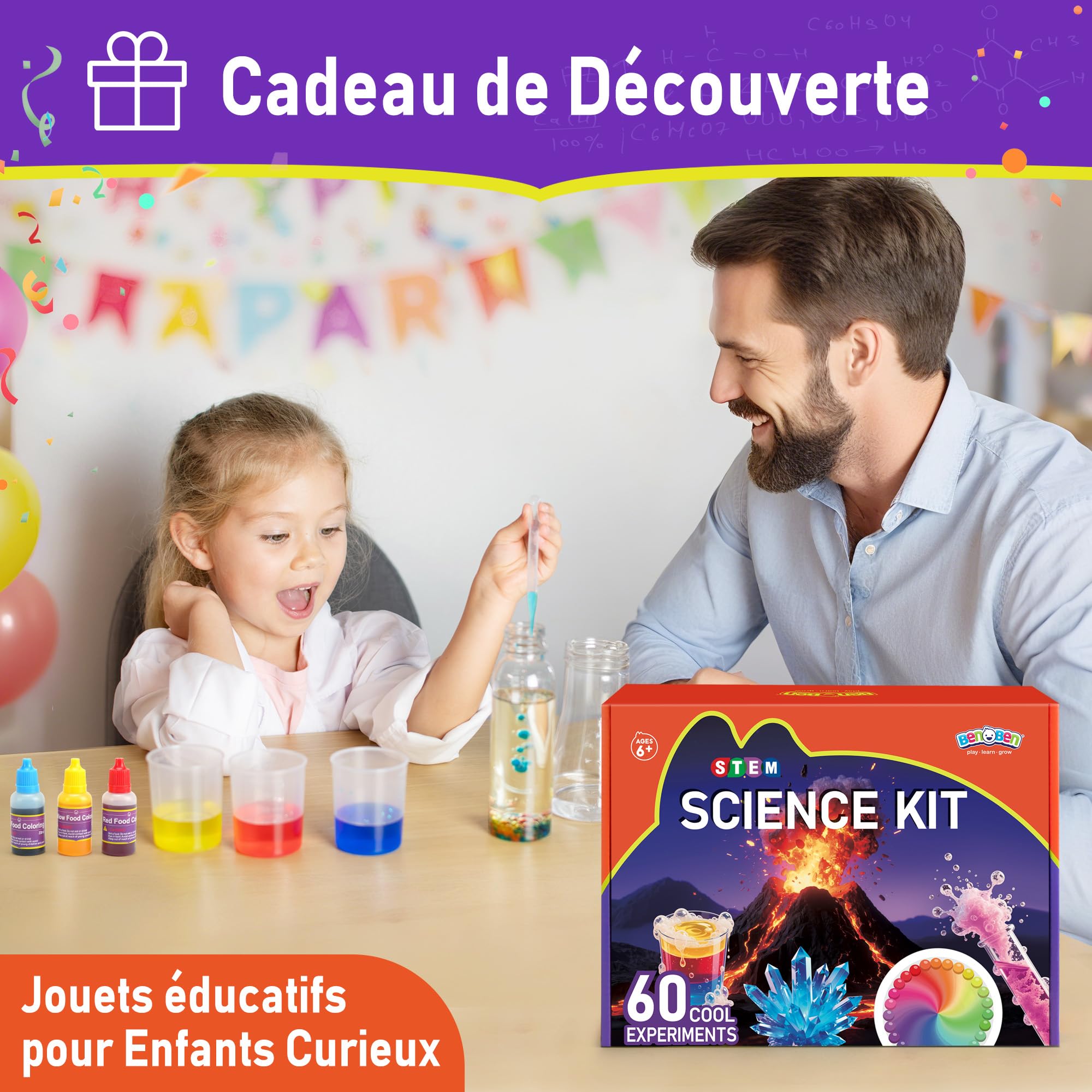 BenBen 60+ Expériences Scientifiques pour Enfants, Laboratoire de Chimie, Jeux éducatifs Cadeau pour Garçons Filles 6-10 Ans