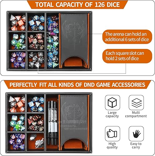 Miniatura 2 de DND - Bandeja de dados y torre de dados con almacenamiento, bandeja rodante de dados 3 en 1 con tapa, almacenamiento portátil de dados para juegos