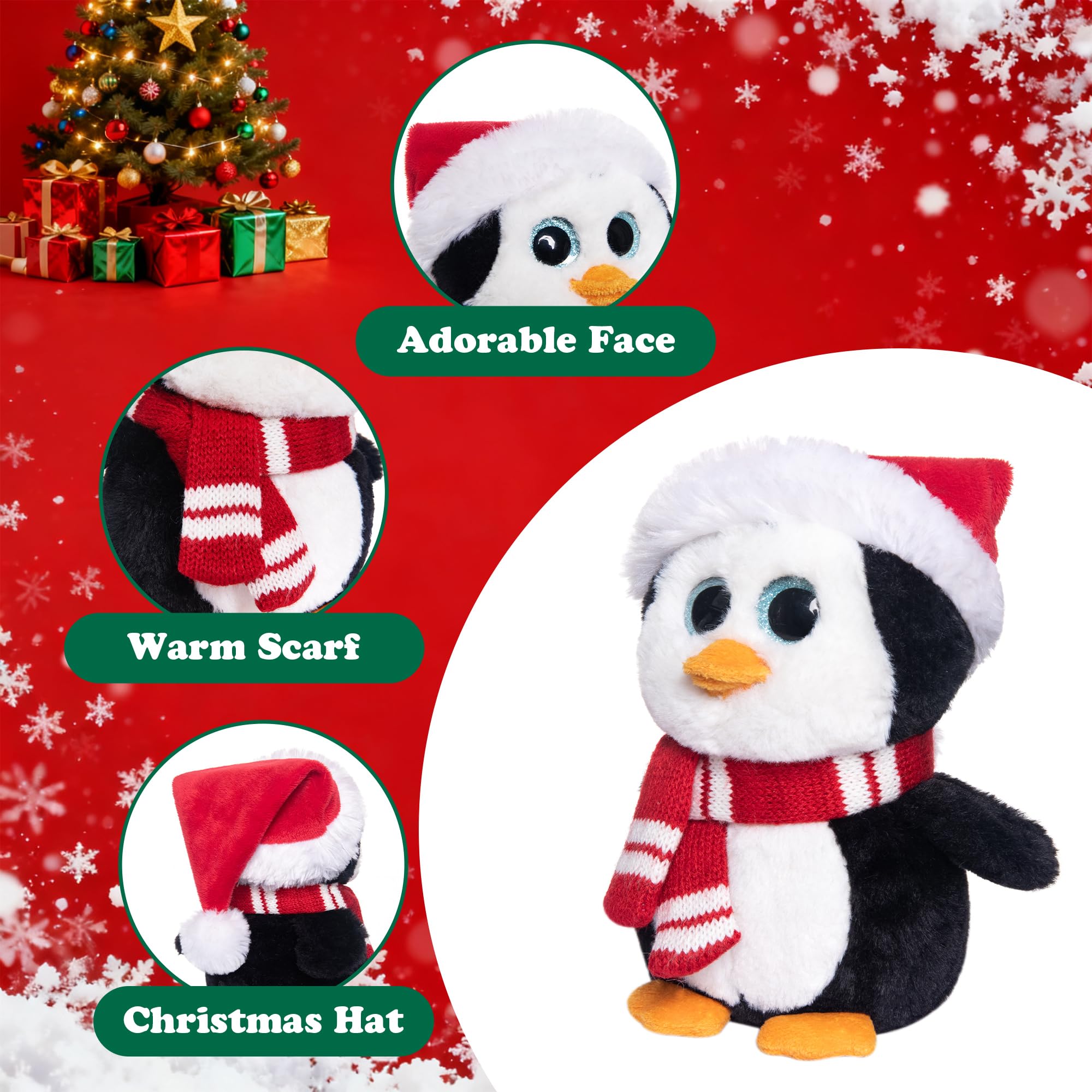 My OLi 7-Inch Penguin Christmas Plush Toy - Soft Stuffed Penguin with Santa Hat & Scarf - Festive Gift & Decor for Kids - Image 4